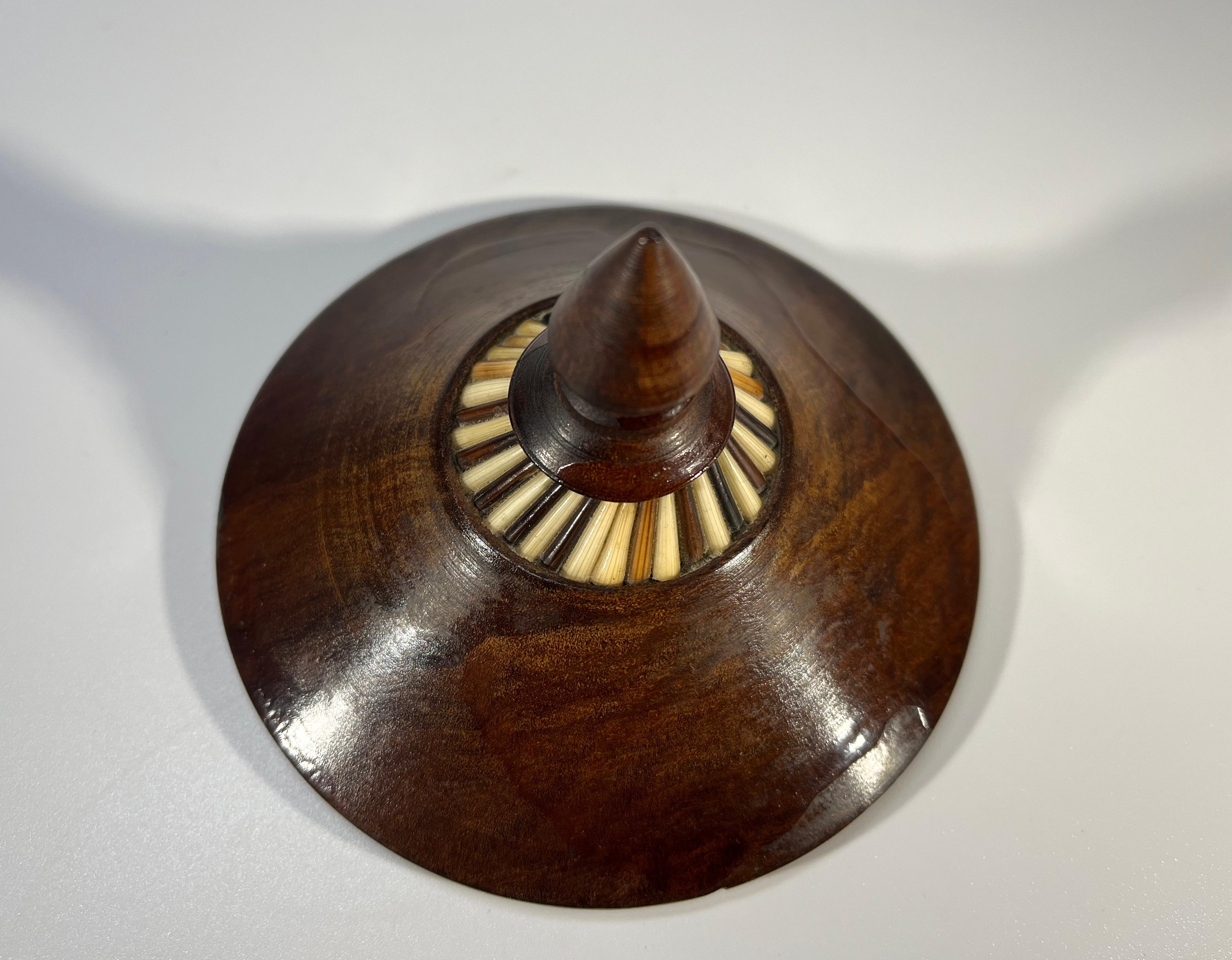 Hand-Crafted Beautifully Styled Ceylonese Porcupine Quill, Lidded Dark Wood Conical Pot For Sale