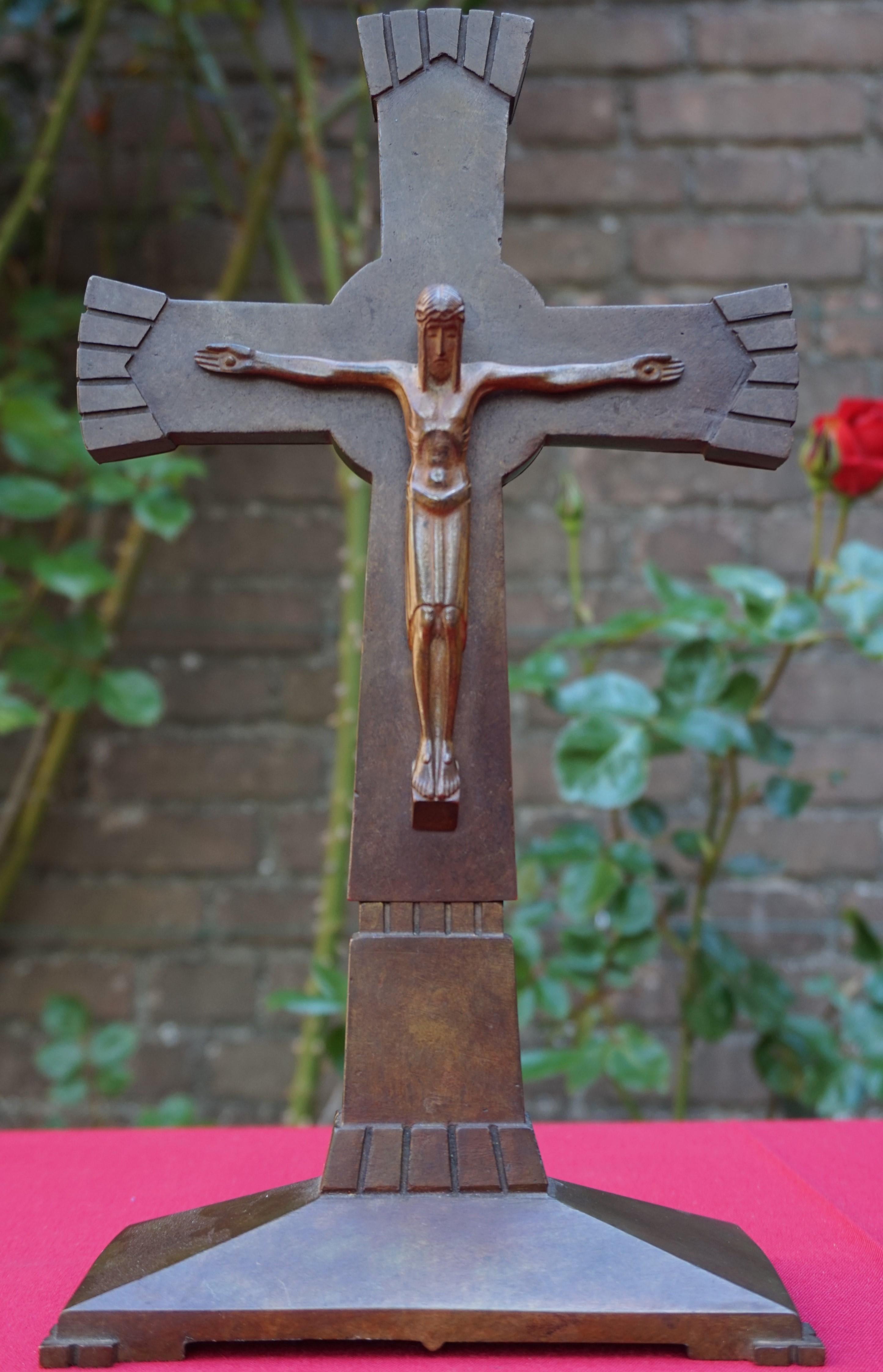 Unique and marked Art Deco crucifix.

If you are looking for a unique and meaningful antique to give expression to your faith in the life and teachings of Jesus Christ then this Art Deco crucifix could be yours to own. The unique, symmetrical cross