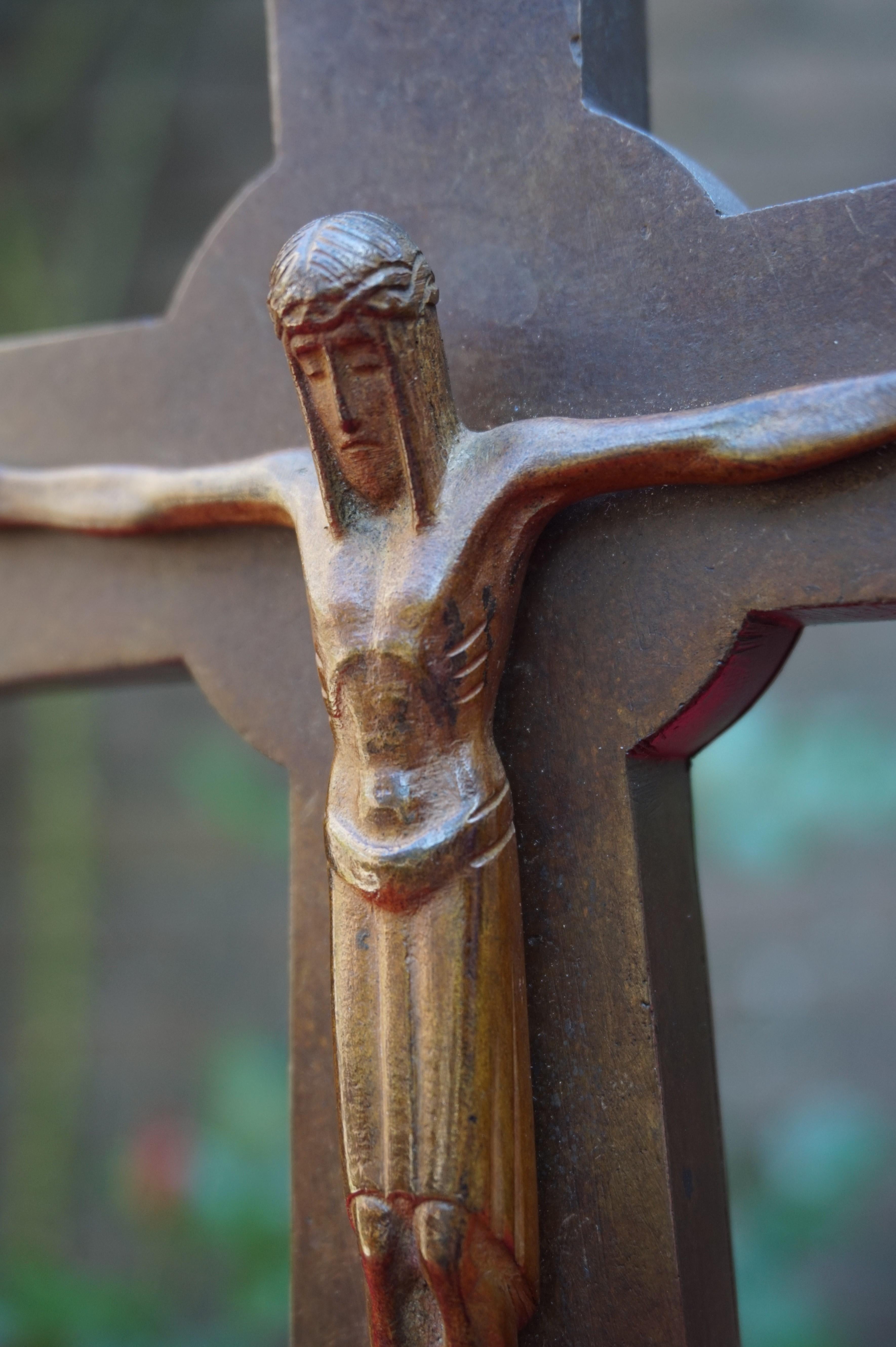 Hand-Crafted Beautifully Stylized & Great Condition Bronze Art Deco Crucifix w. Maker's Marks For Sale