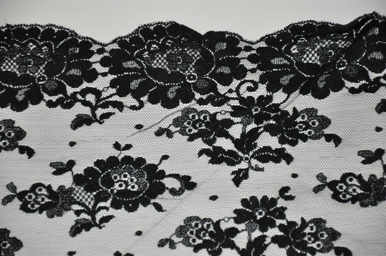 Beautifully Thick Bold Floral Netted Black Scarf with Large Floral Scallop Edges For Sale 1