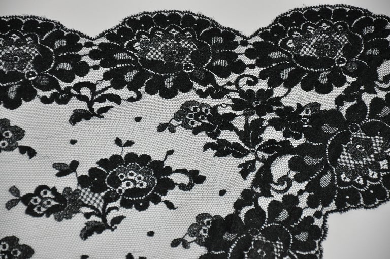 Beautifully Thick Bold Floral Netted Black Scarf with Large Floral Scallop Edges For Sale 4