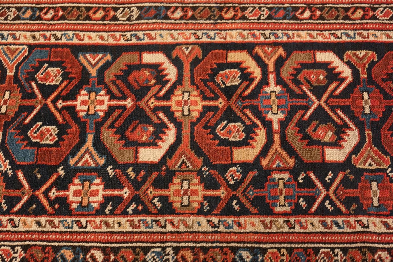 Beautifully Tribal Blue Color Herati Antique Persian Malayer Runner Rug, Country Of origin: Persia, Circa Date: 1900