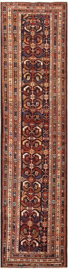 Beautifully Tribal Blue Herati Antique Persian Malayer Runner Rug 3' x 10'10"