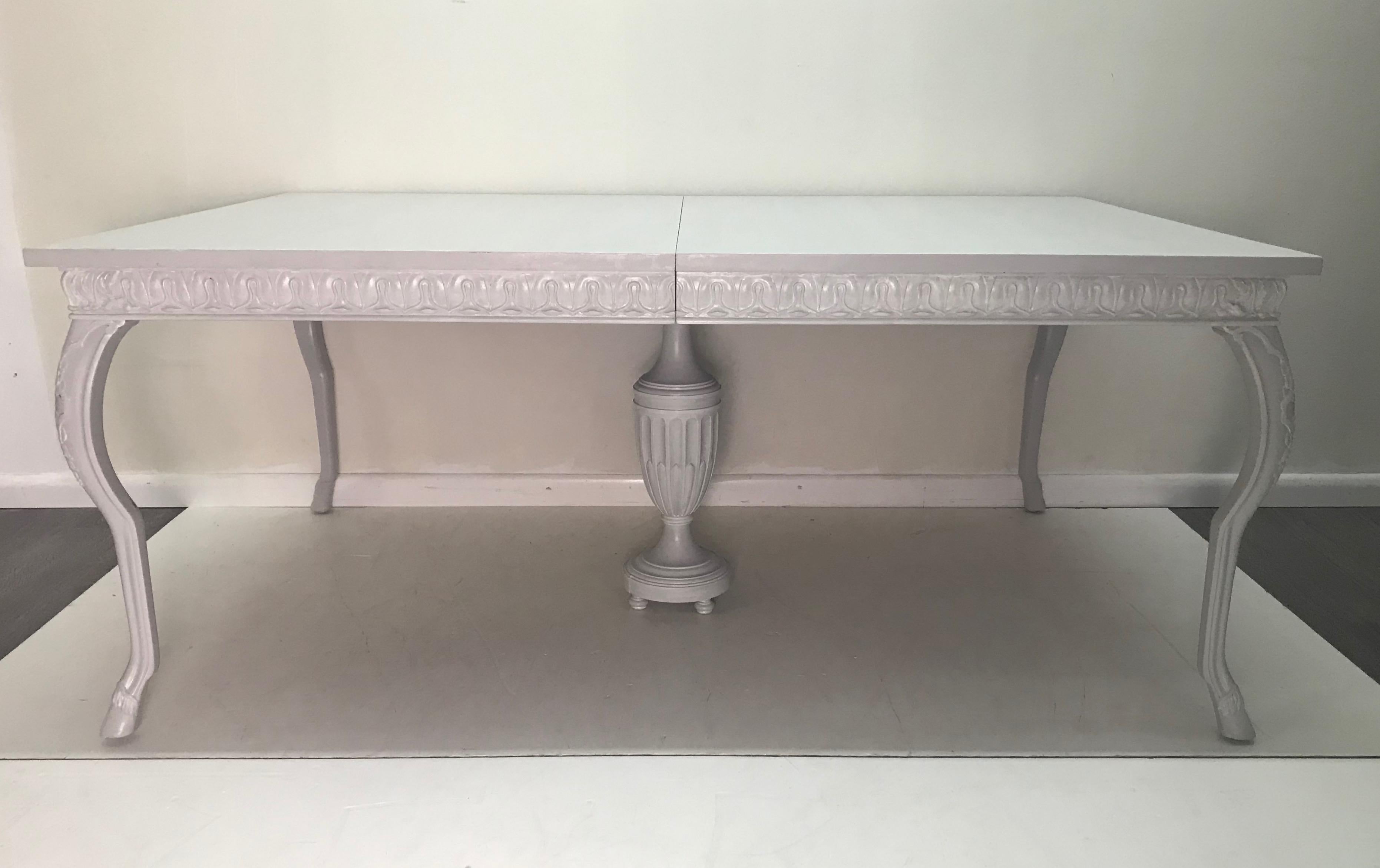 Beautiful Vintage Limed French Grey Carved Ram Dining Table In Excellent Condition In West Palm Beach, FL