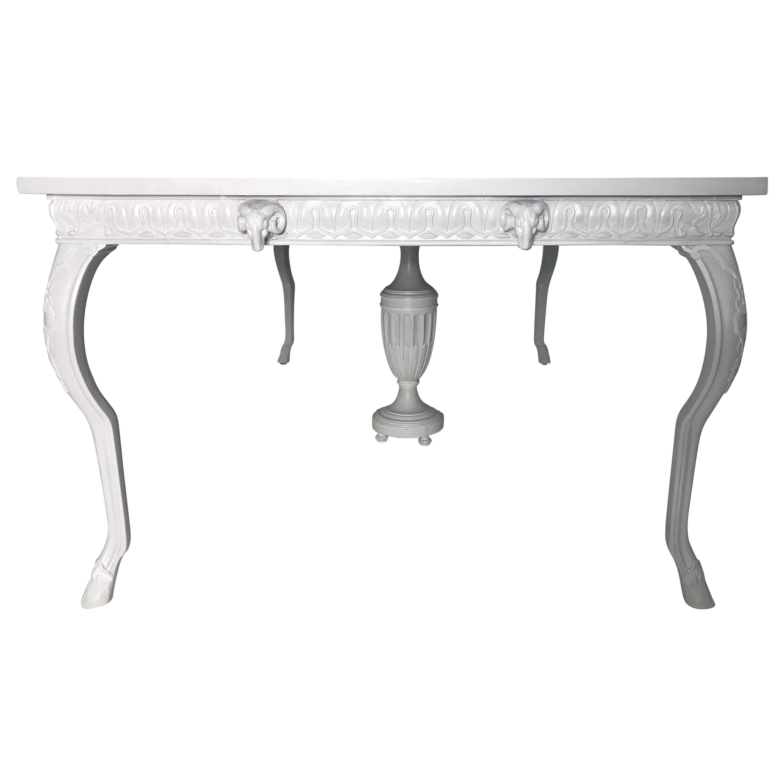 Beautiful Vintage Limed French Grey Carved Ram Dining Table