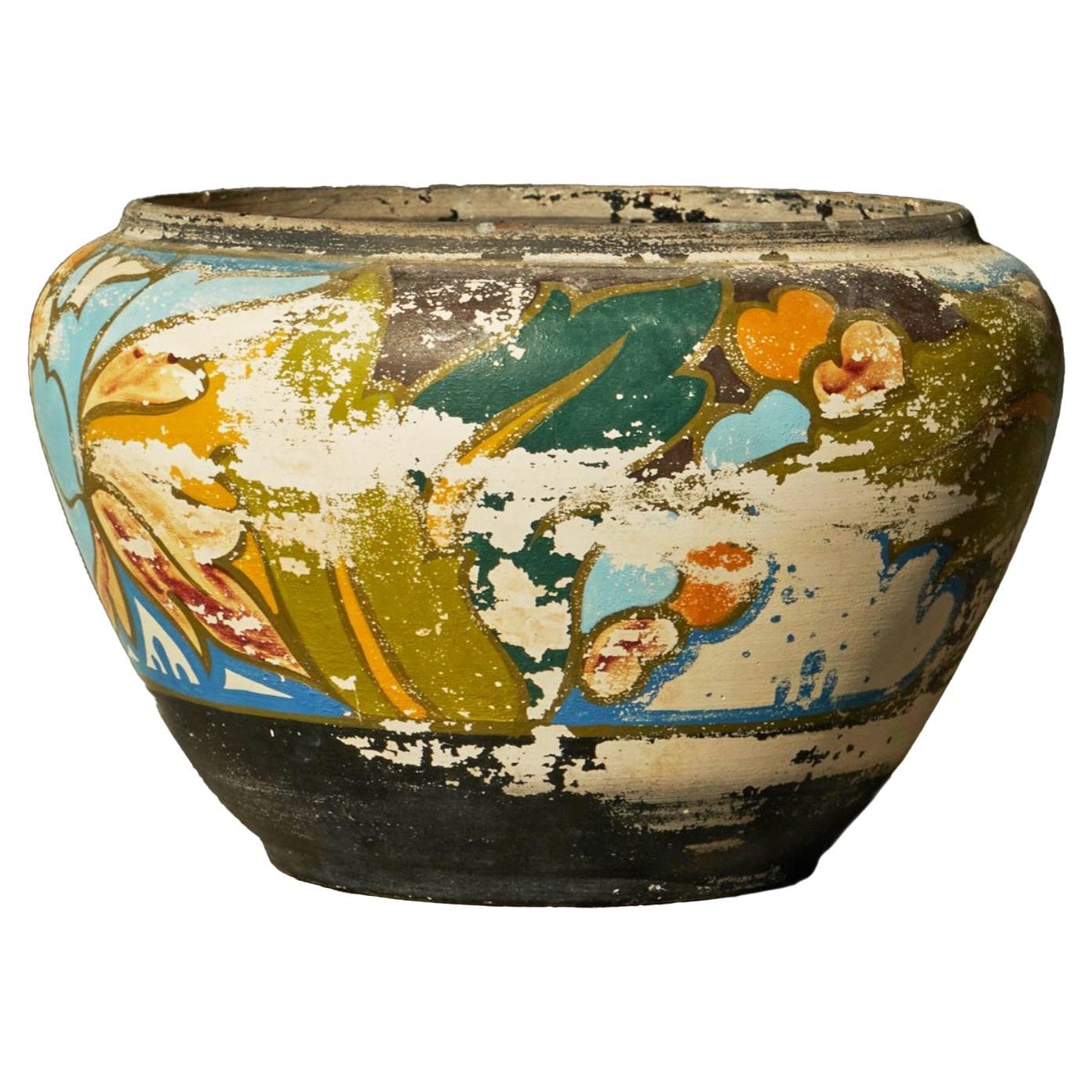 Beautifully Weathered Gouda Plateel Vase or Planter The Netherlands 1930s