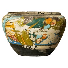 Beautifully Weathered Gouda Plateel Vase or Planter The Netherlands 1930s