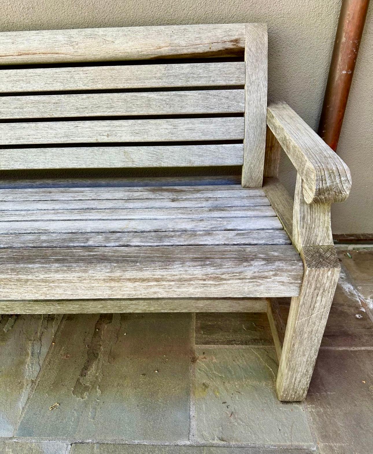 Contemporary Beautifully weathered Teak park bench from Summit Furniture, 72” , very heavy For Sale