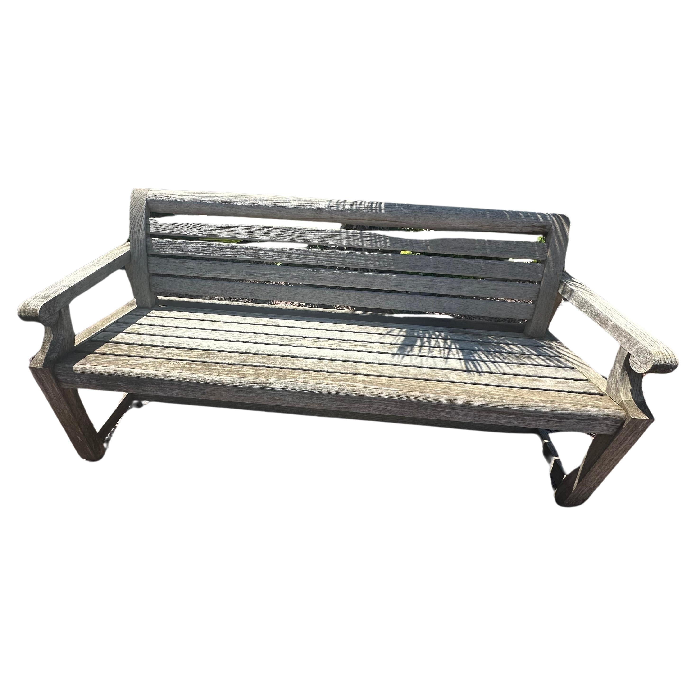 Beautifully weathered Teak park bench from Summit Furniture, 72” , very heavy For Sale