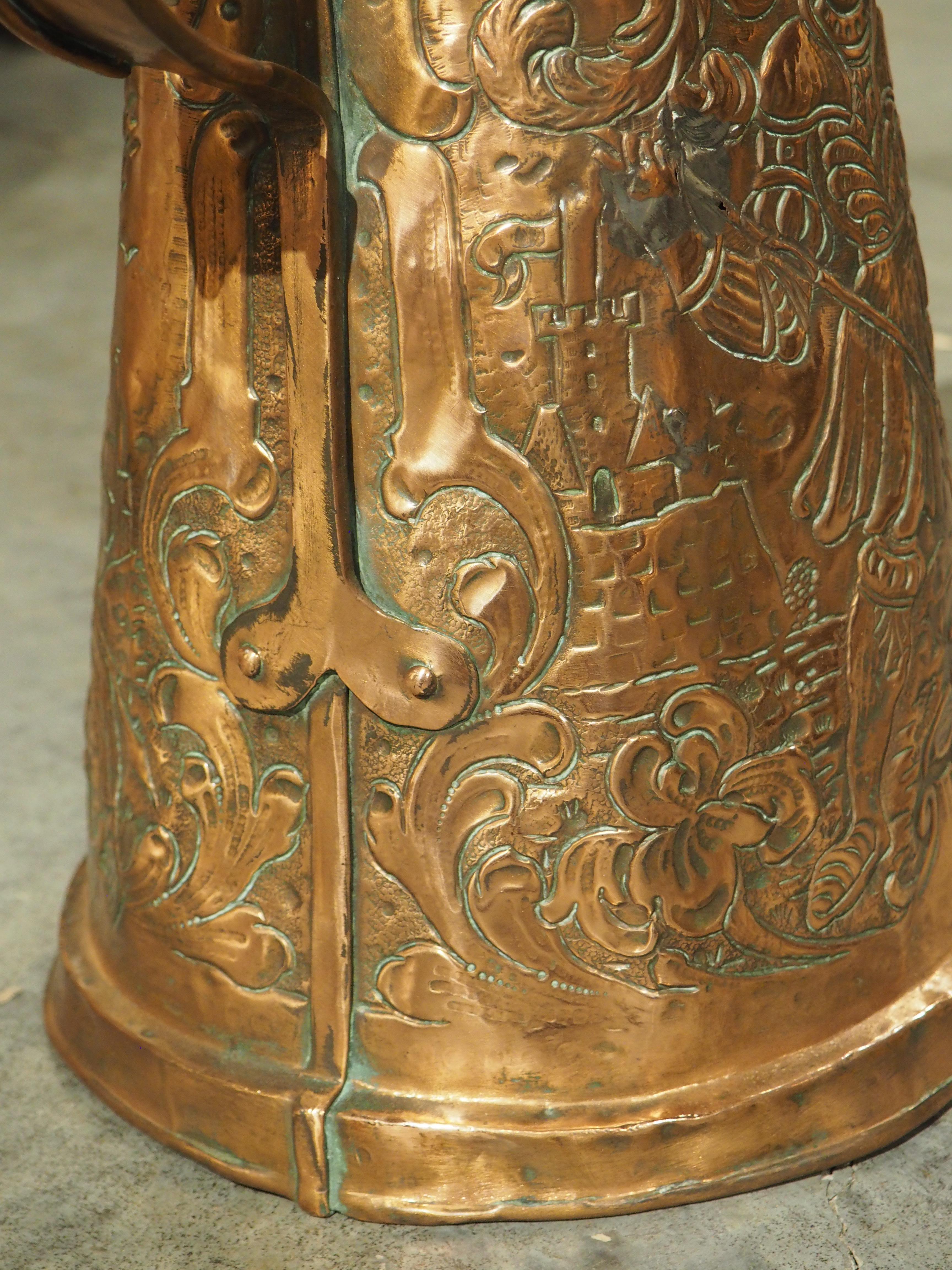 Beautifully Worked Circa 1700 Copper Repousse Flagon Server from Bohemia 3