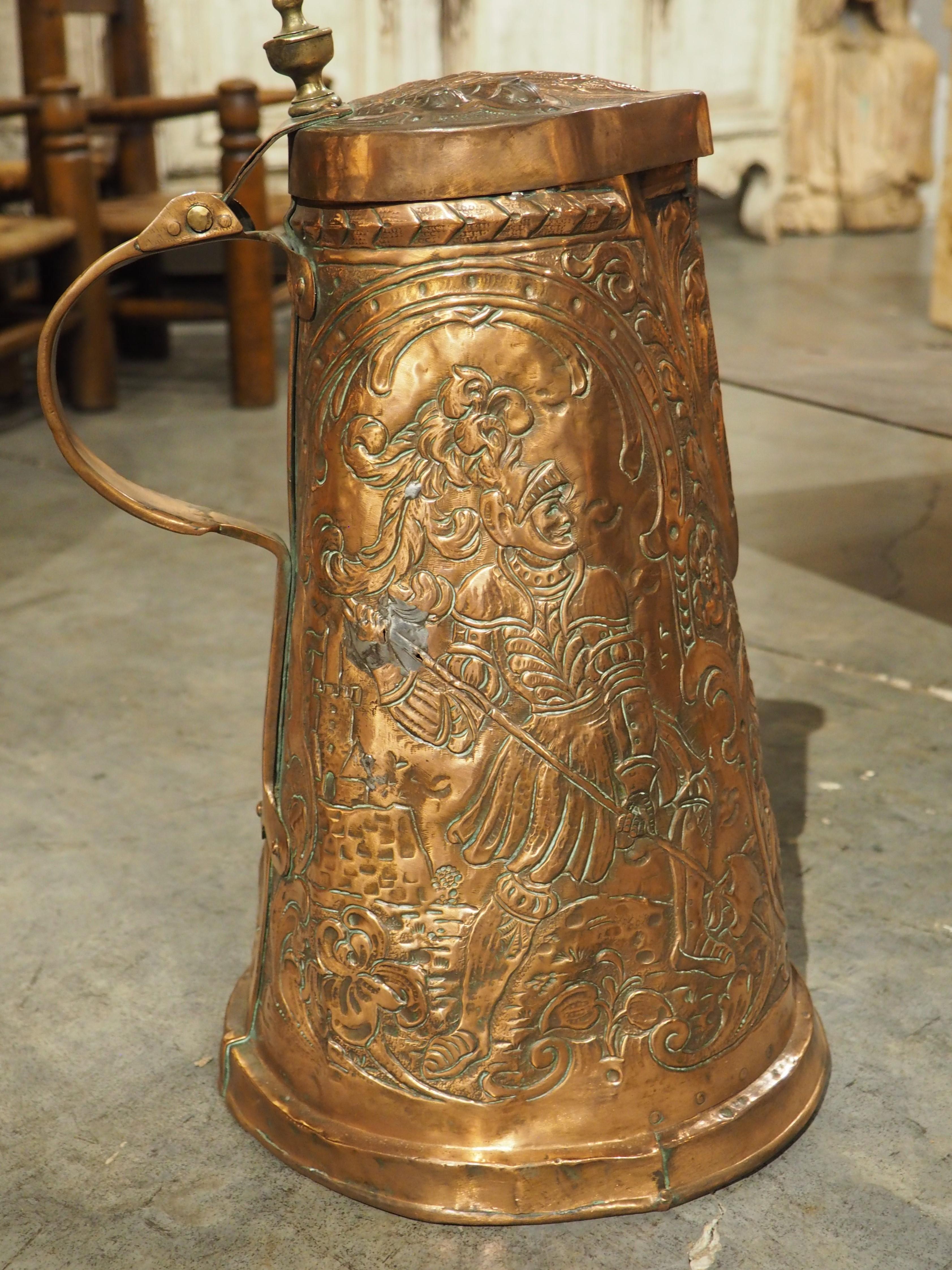 Beautifully Worked Circa 1700 Copper Repousse Flagon Server from Bohemia 4