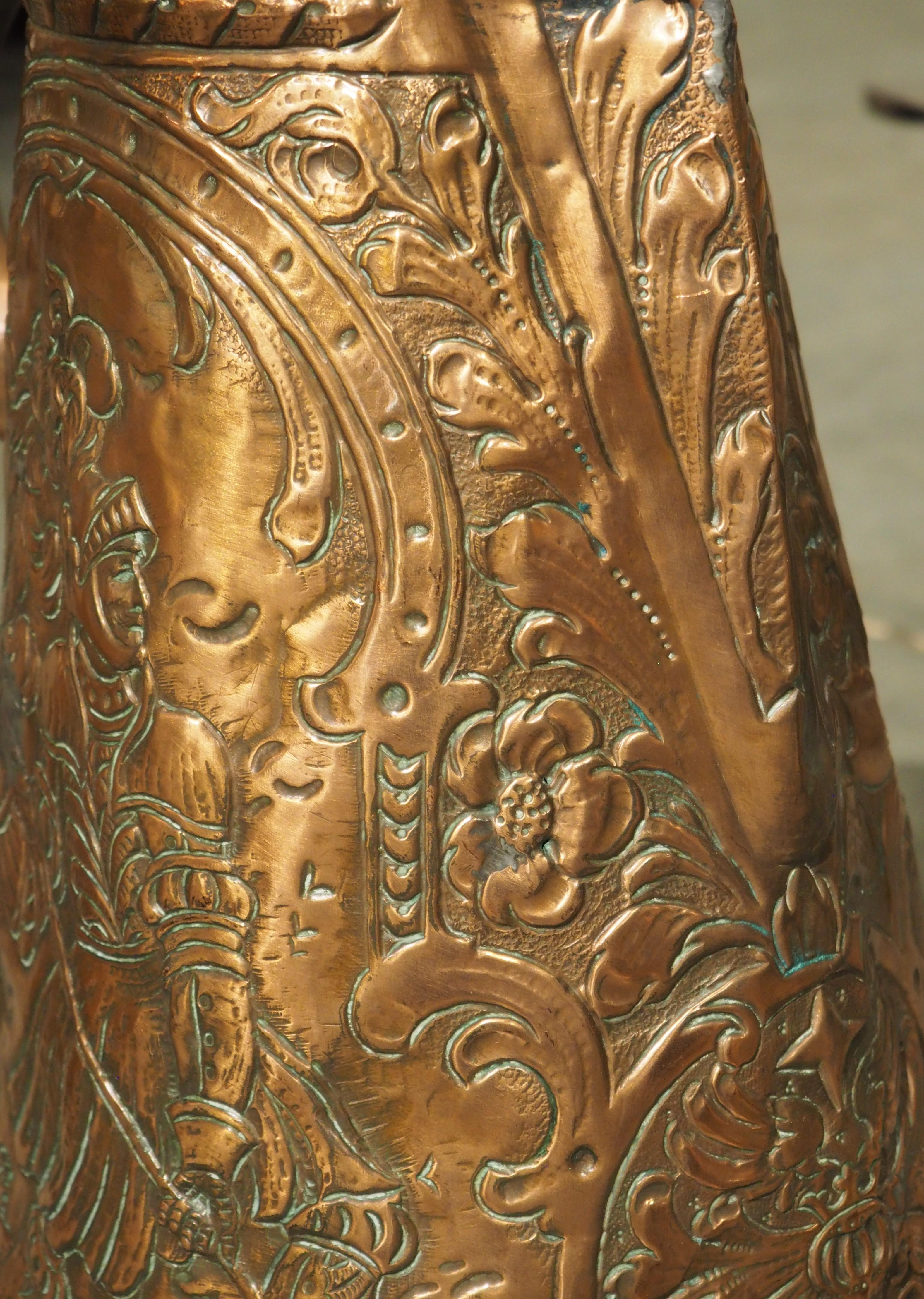 Beautifully Worked Circa 1700 Copper Repousse Flagon Server from Bohemia 6