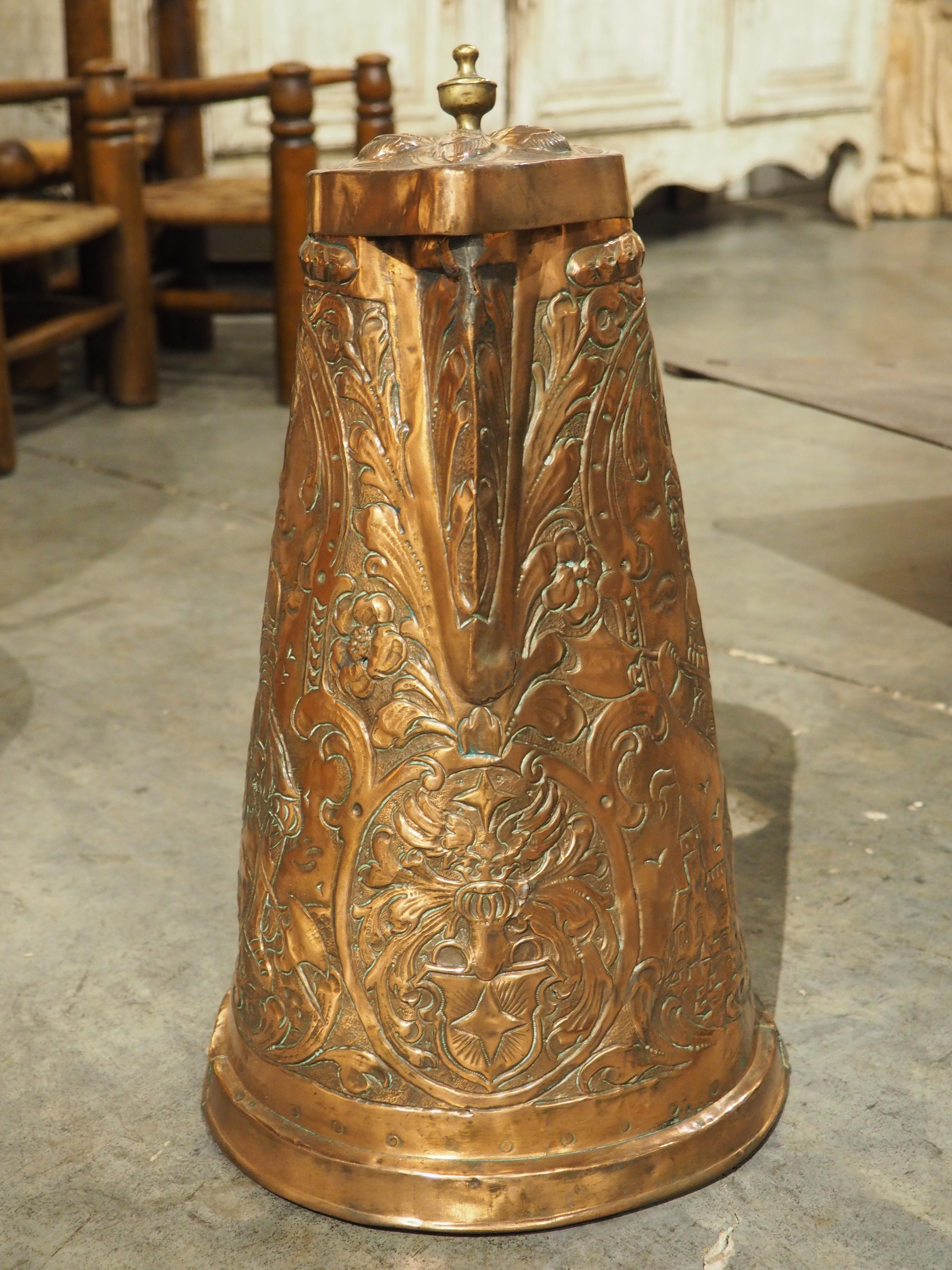 Beautifully Worked Circa 1700 Copper Repousse Flagon Server from Bohemia 7