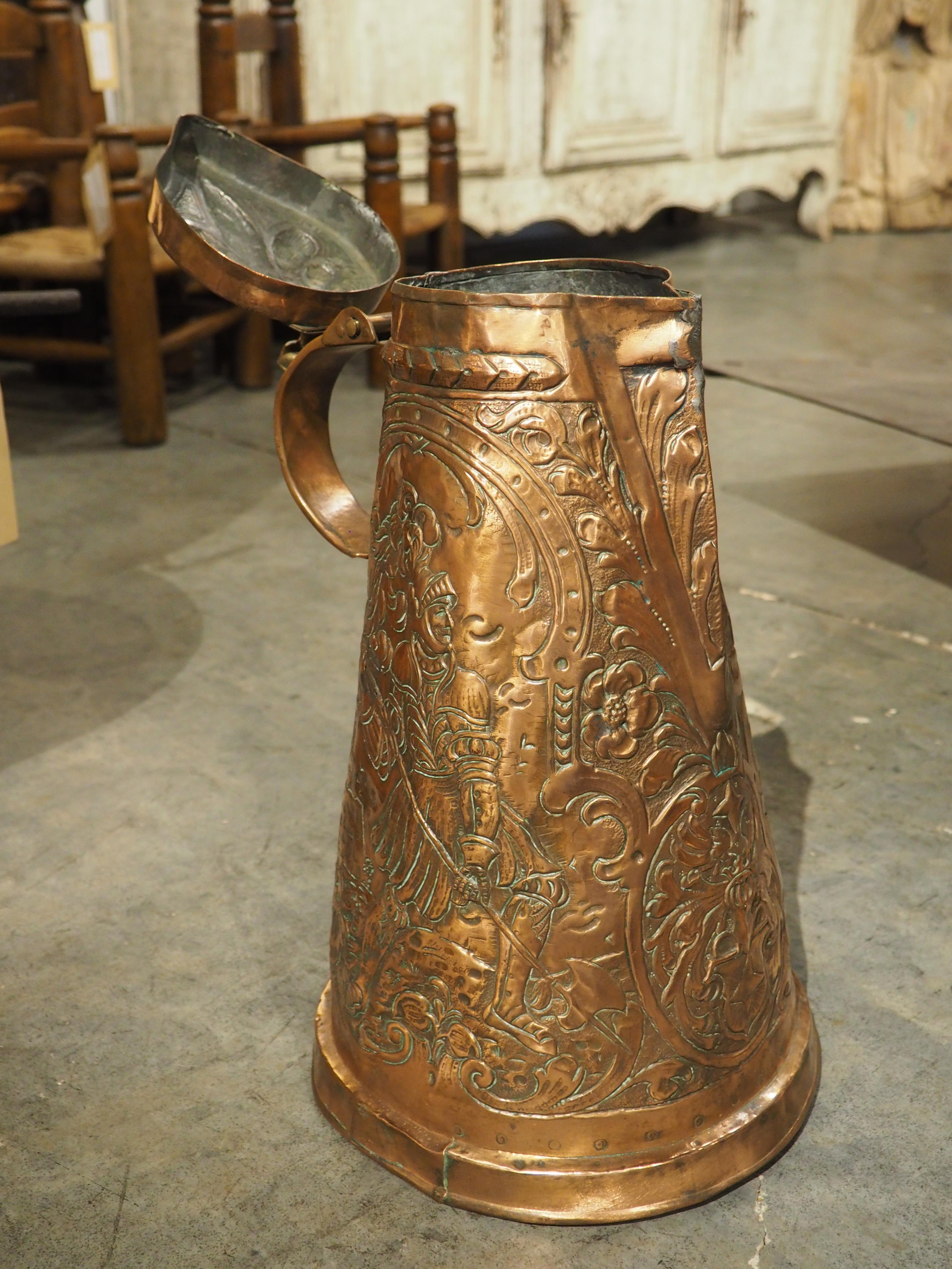 Beautifully Worked Circa 1700 Copper Repousse Flagon Server from Bohemia 9