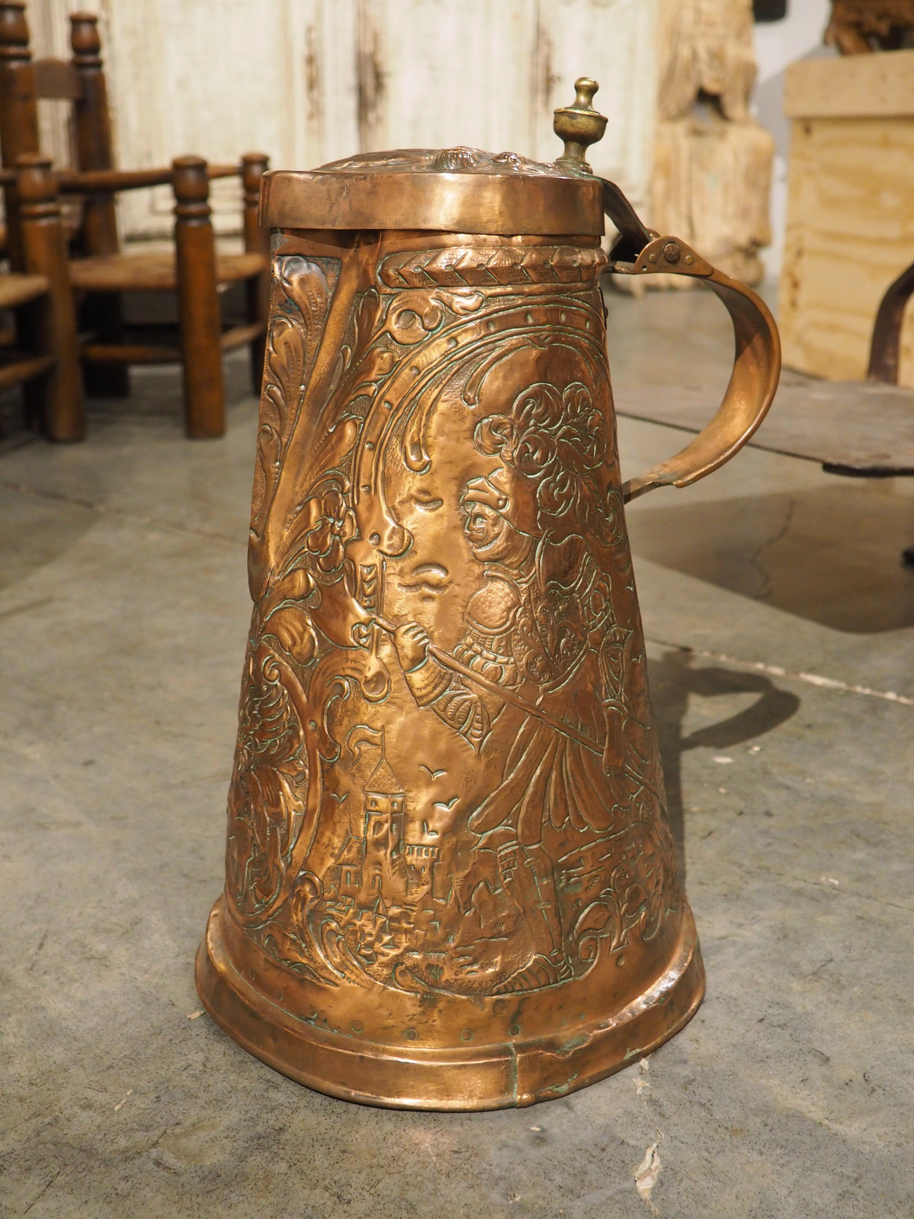 Beautifully Worked Circa 1700 Copper Repousse Flagon Server from Bohemia 11