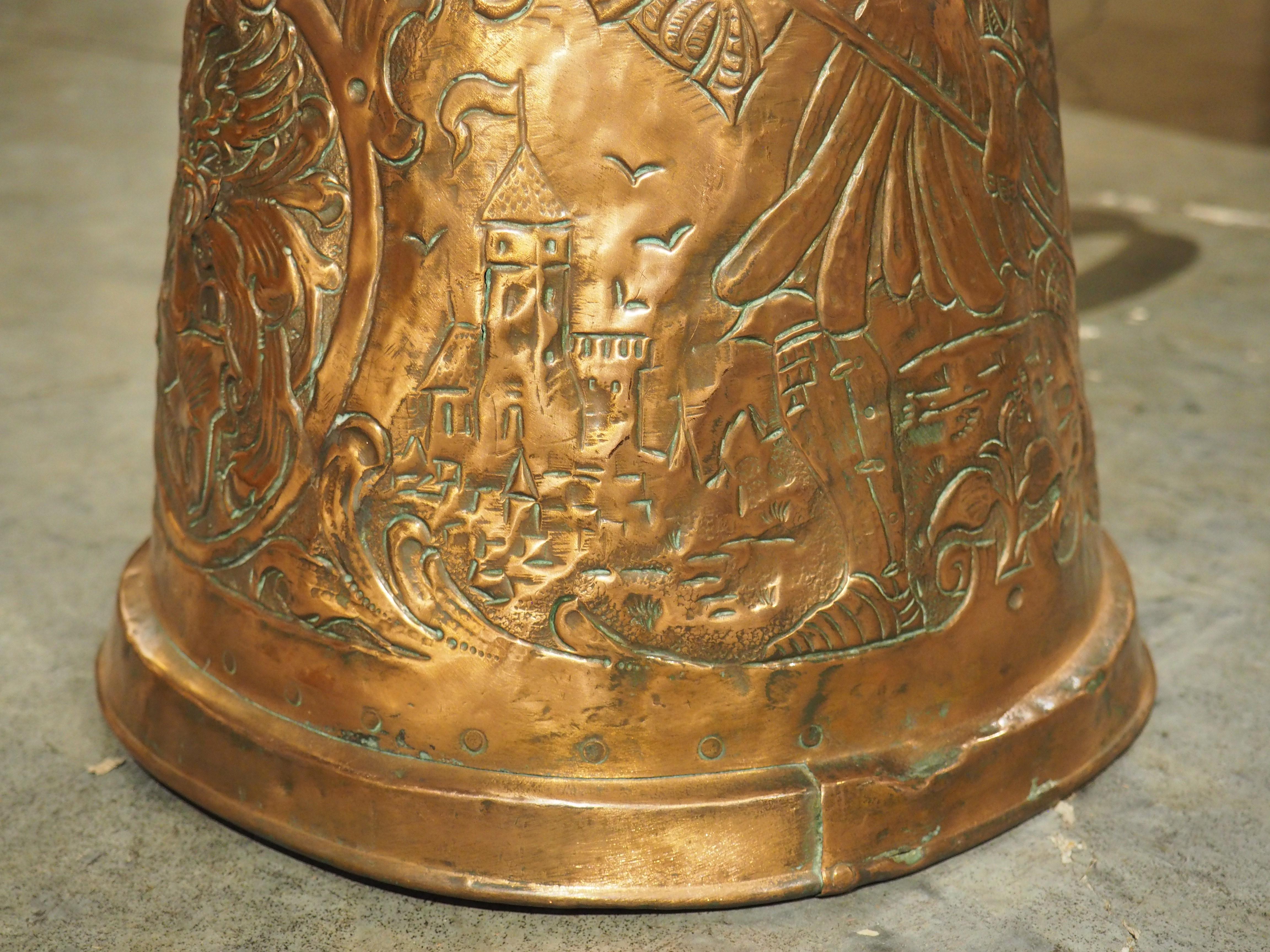 18th Century Beautifully Worked Circa 1700 Copper Repousse Flagon Server from Bohemia