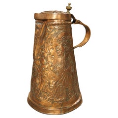 Beautifully Worked Circa 1700 Copper Repousse Flagon Server from Bohemia