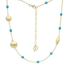 Beautiful Yellow Gold Blue Enamel 14 Karat Sautoir Long Necklace