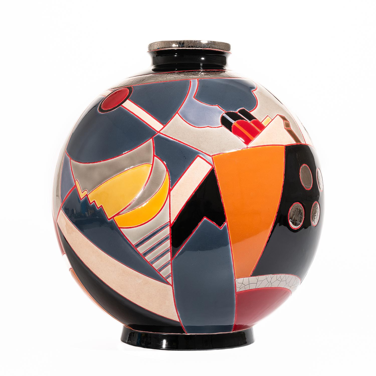 Vase Beauty and the sailor all in enameled earthenware,
Emaux de Longwy made in France, limited edition of 50 items.