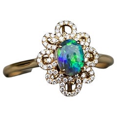 Beauty of Swirls - Black Opal Diamond Engagement Ring 18K Yellow Gold