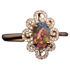 Beauty of Swirls - Black Opal Diamond Engagement Ring 18K Yellow Gold