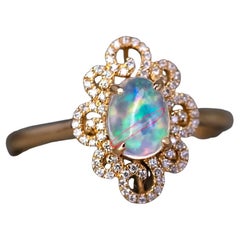 Beauty of Swirls - Fire Opal Diamond Engagement Ring 18K Yellow Gold