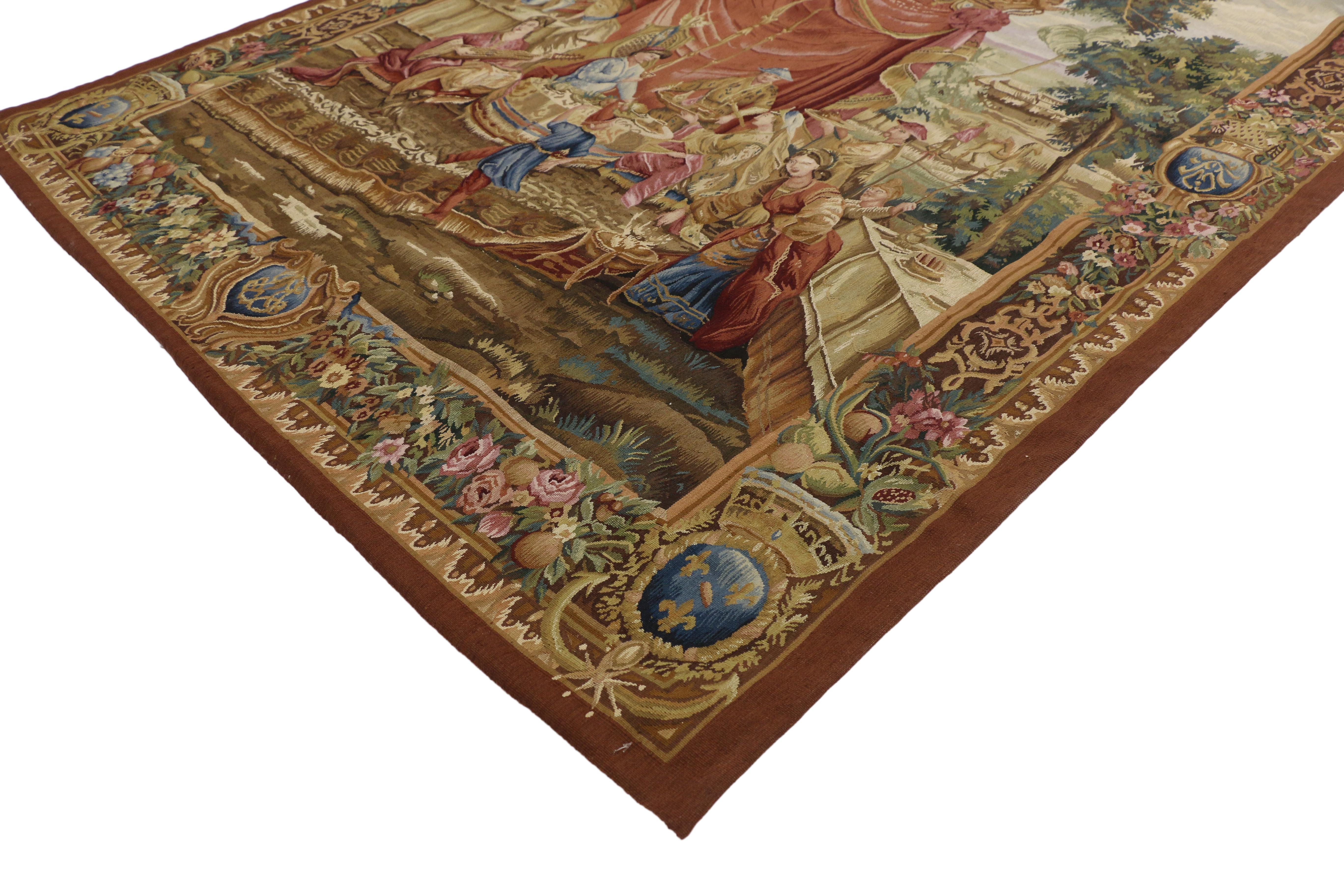 73699 Beauvais French Style Tapestry, The Collation the Story of the Emperor of China 05'00 x 06'07. This handwoven wool French Style tapestry is a reproduction of the Beauvais Tapestry from: The Collation The Story of the Emperor of China.