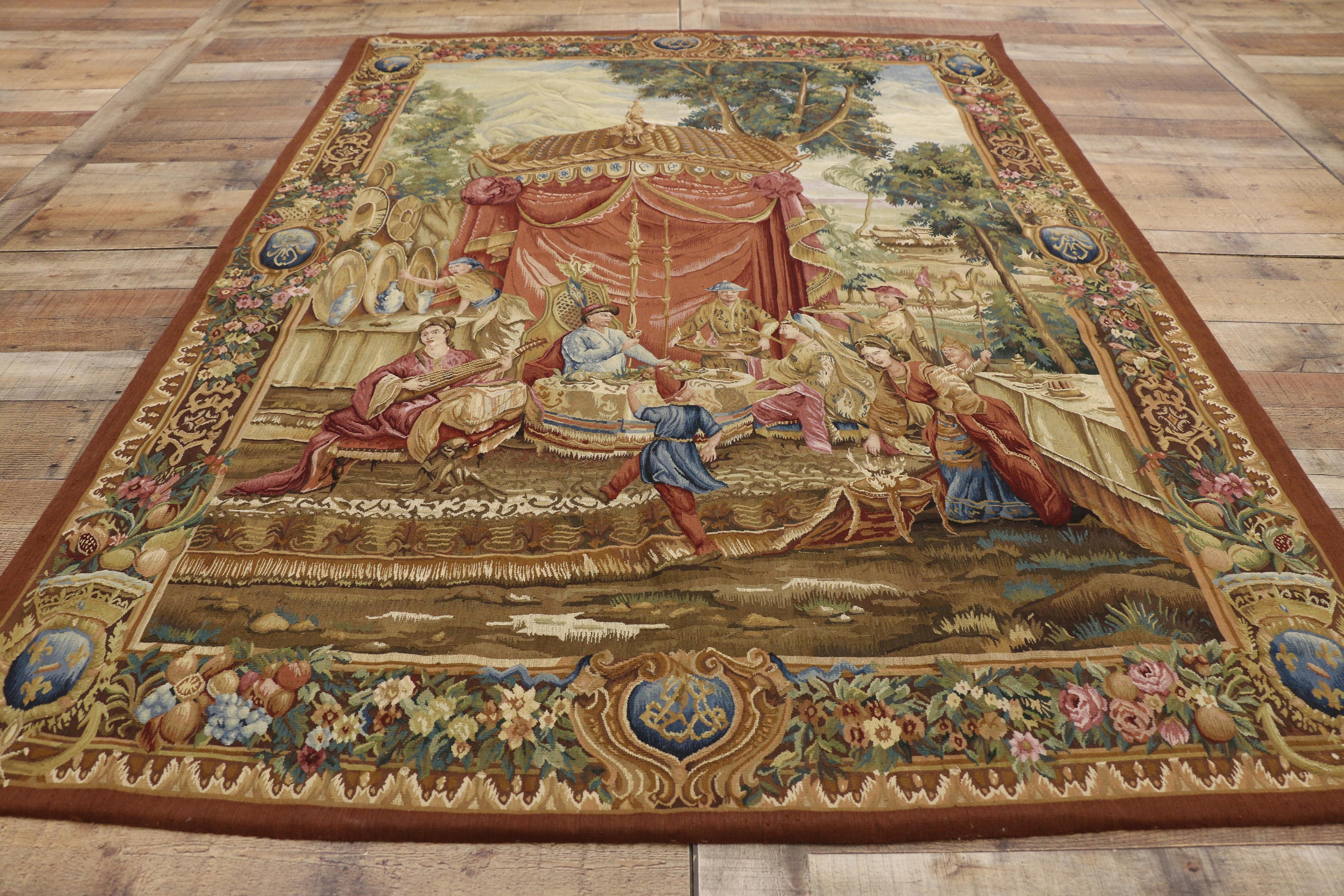 Chinese Beauvais French Style Tapestry, The Collation the Story of the Emperor of China For Sale