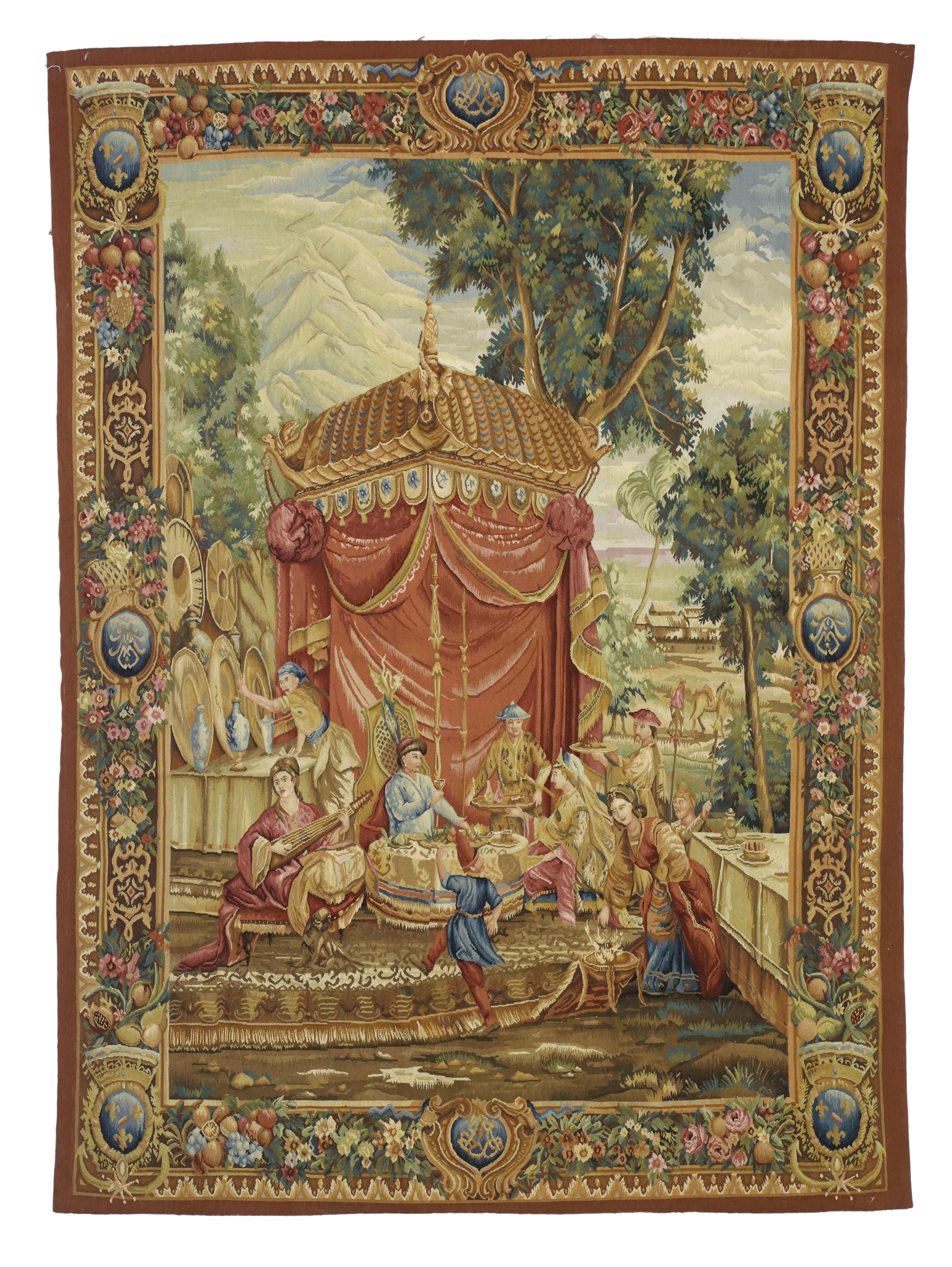 Beauvais French Style Tapestry, The Collation the Story of the Emperor of China In New Condition For Sale In Dallas, TX