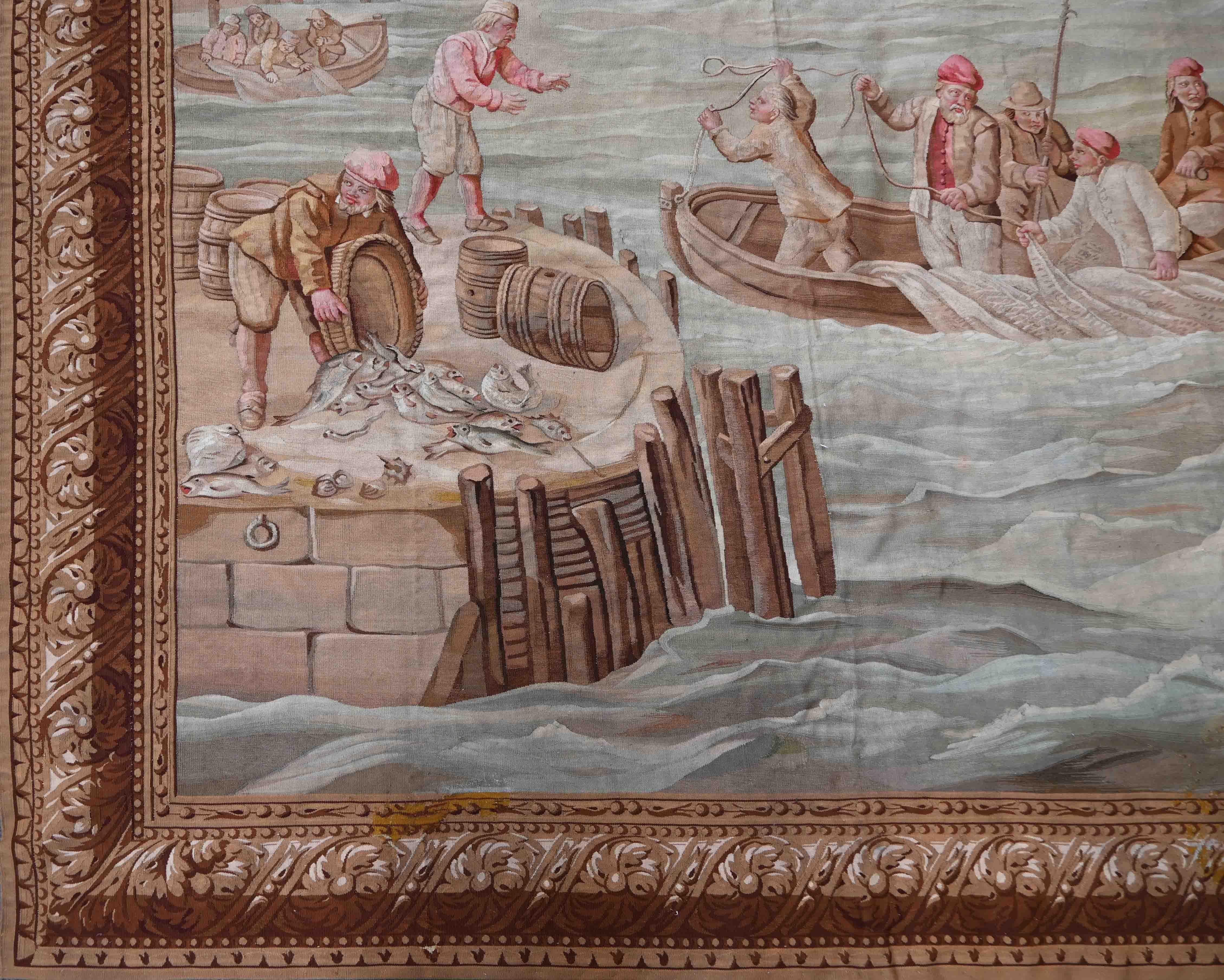 Tapiz de Beauvais 19º - llegada de los pescadores a la puerta - H310xL230 - N° 1406 Aubusson en venta