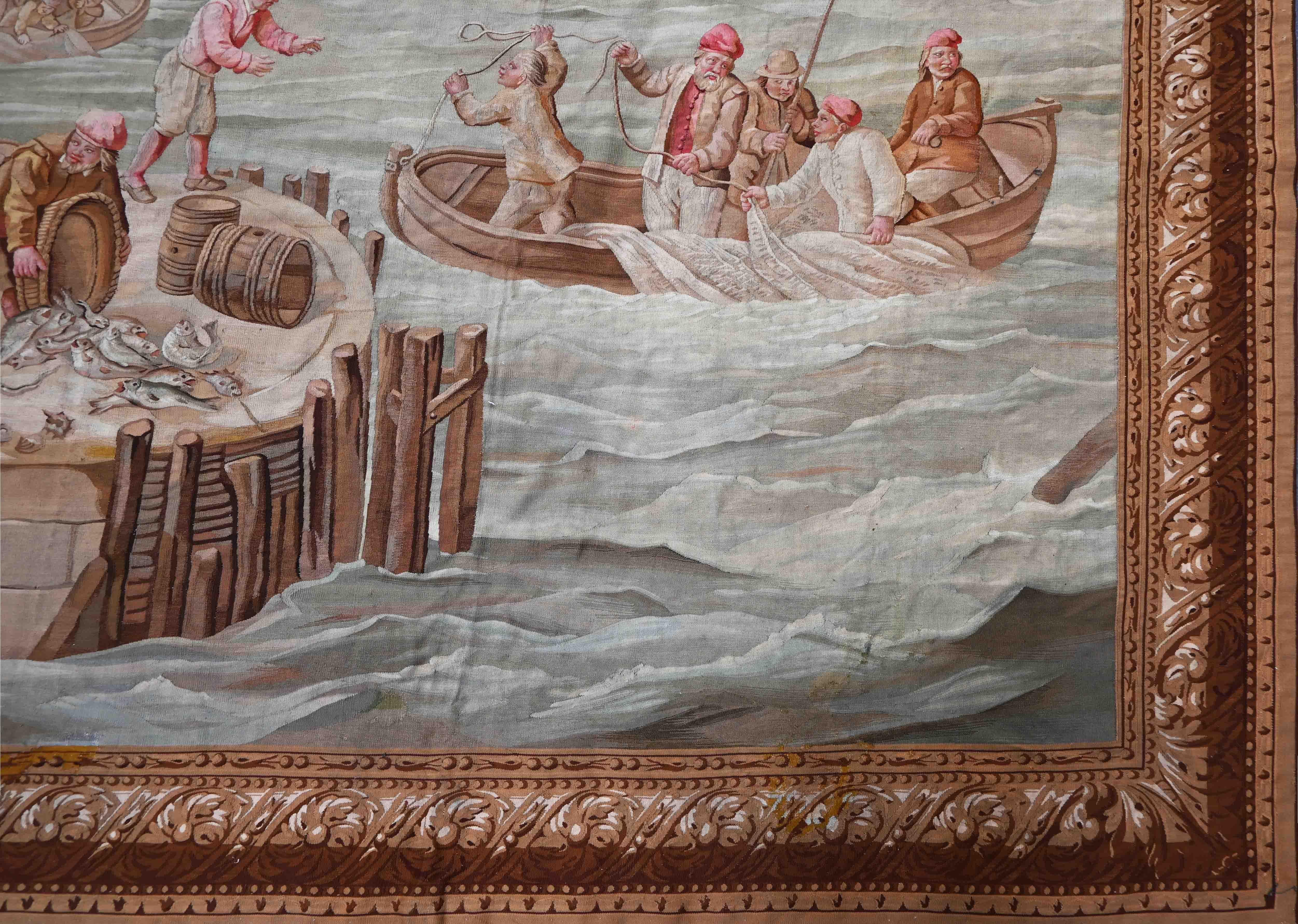 Tapiz de Beauvais 19º - llegada de los pescadores a la puerta - H310xL230 - N° 1406 Francés en venta