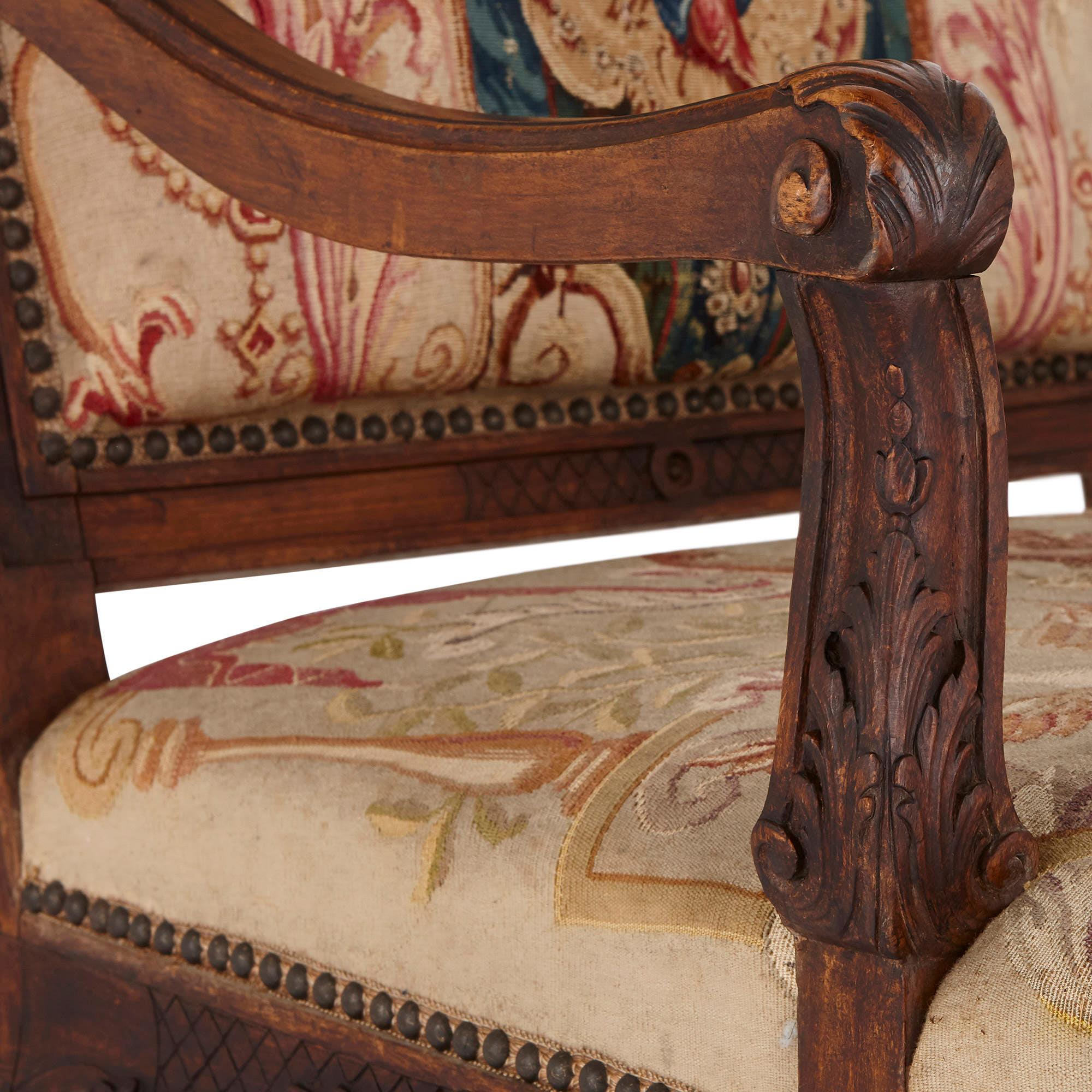 Carved Beauvais Tapestry and Beech Wood Furniture Suite  For Sale