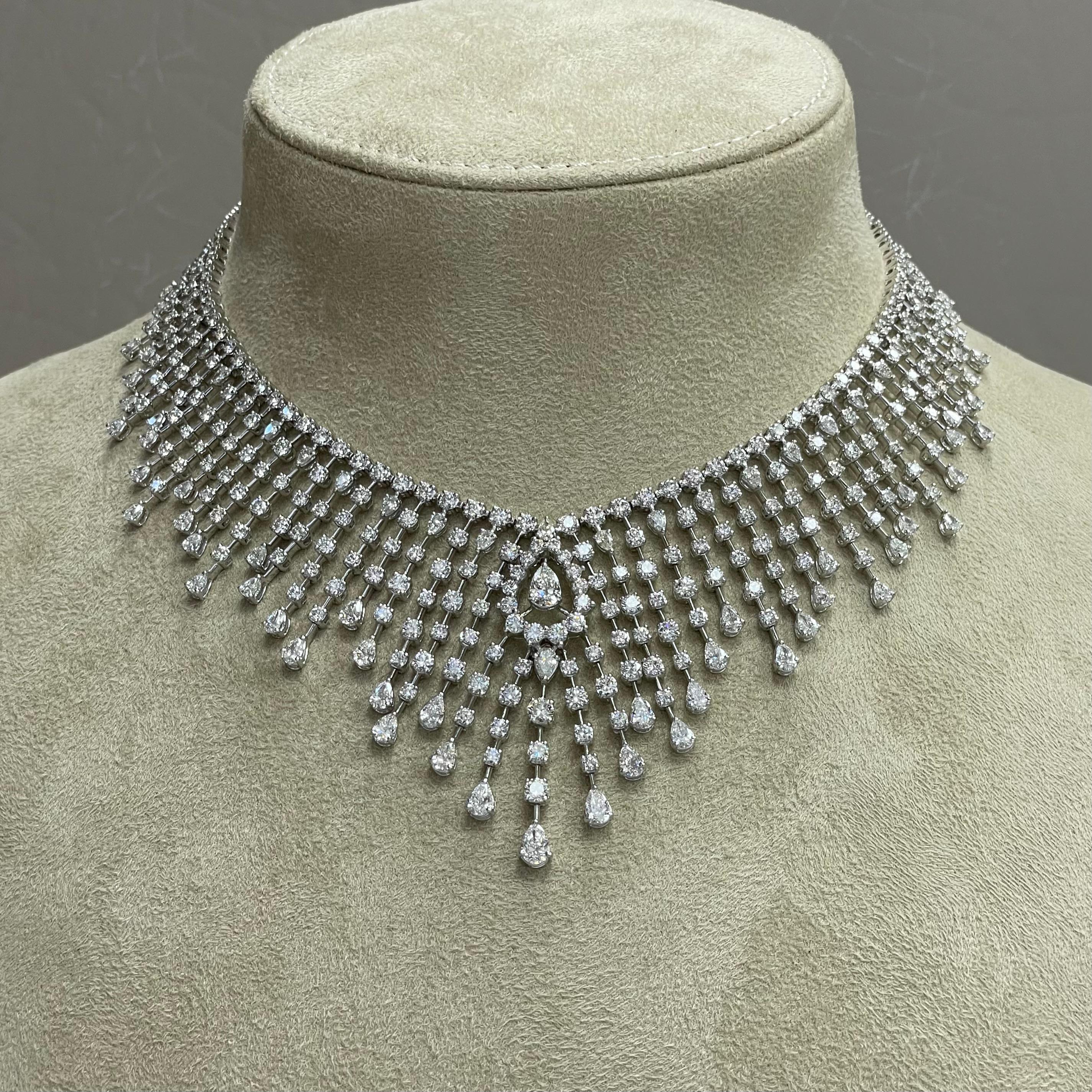 The Rain Diamond Necklace and Earrings Suite is a timeless piece of jewelry exhibiting all the movement and fun a rain drop encapsulates. It is full or luster, luxury and elegance at its best.

Diamonds Shapes: Pear Shape, Marquise, Emerald &