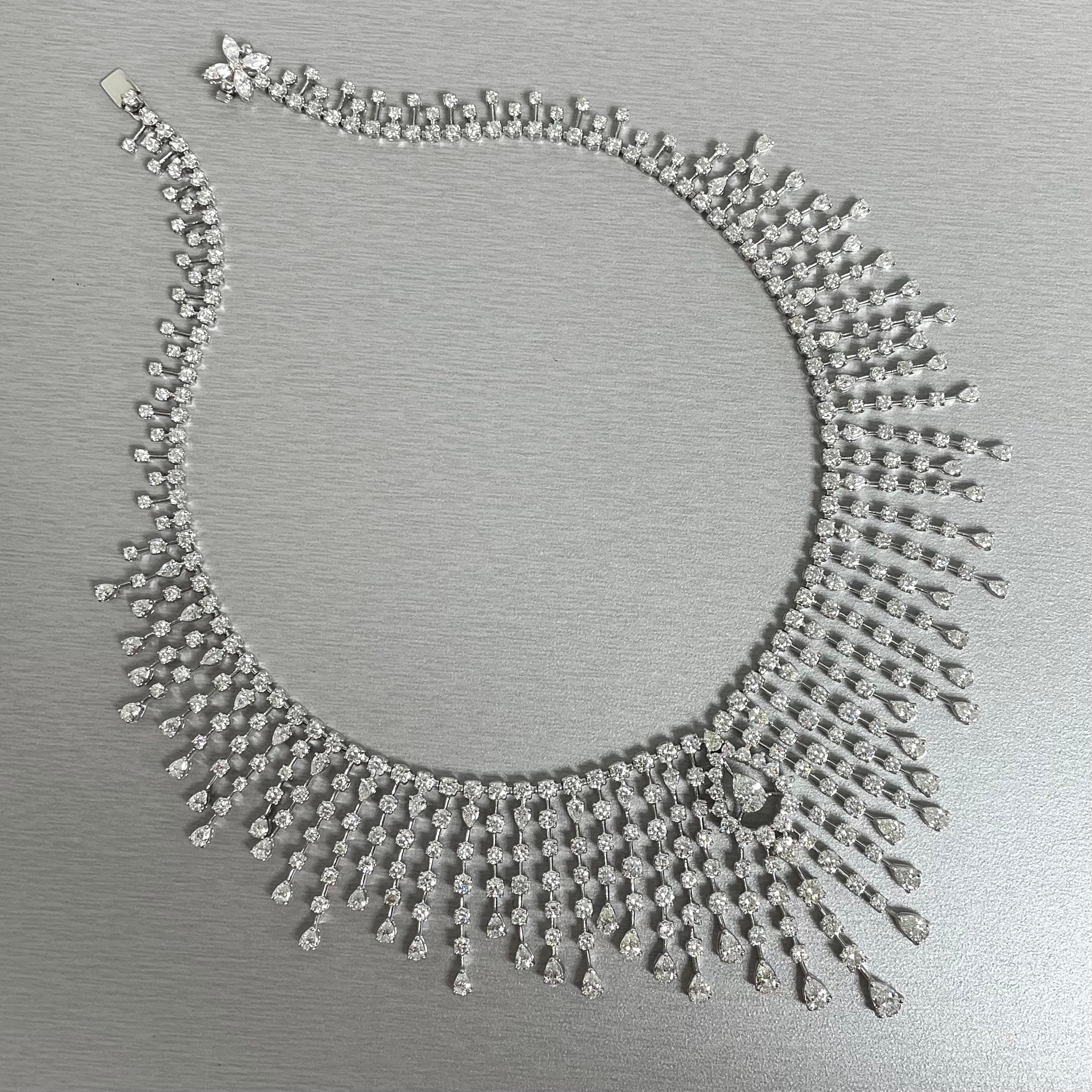 Mixed Cut Beauvince Rain Diamond Necklace & Earrings Suite (45.14 ct Diamonds)in 18KW Gold For Sale