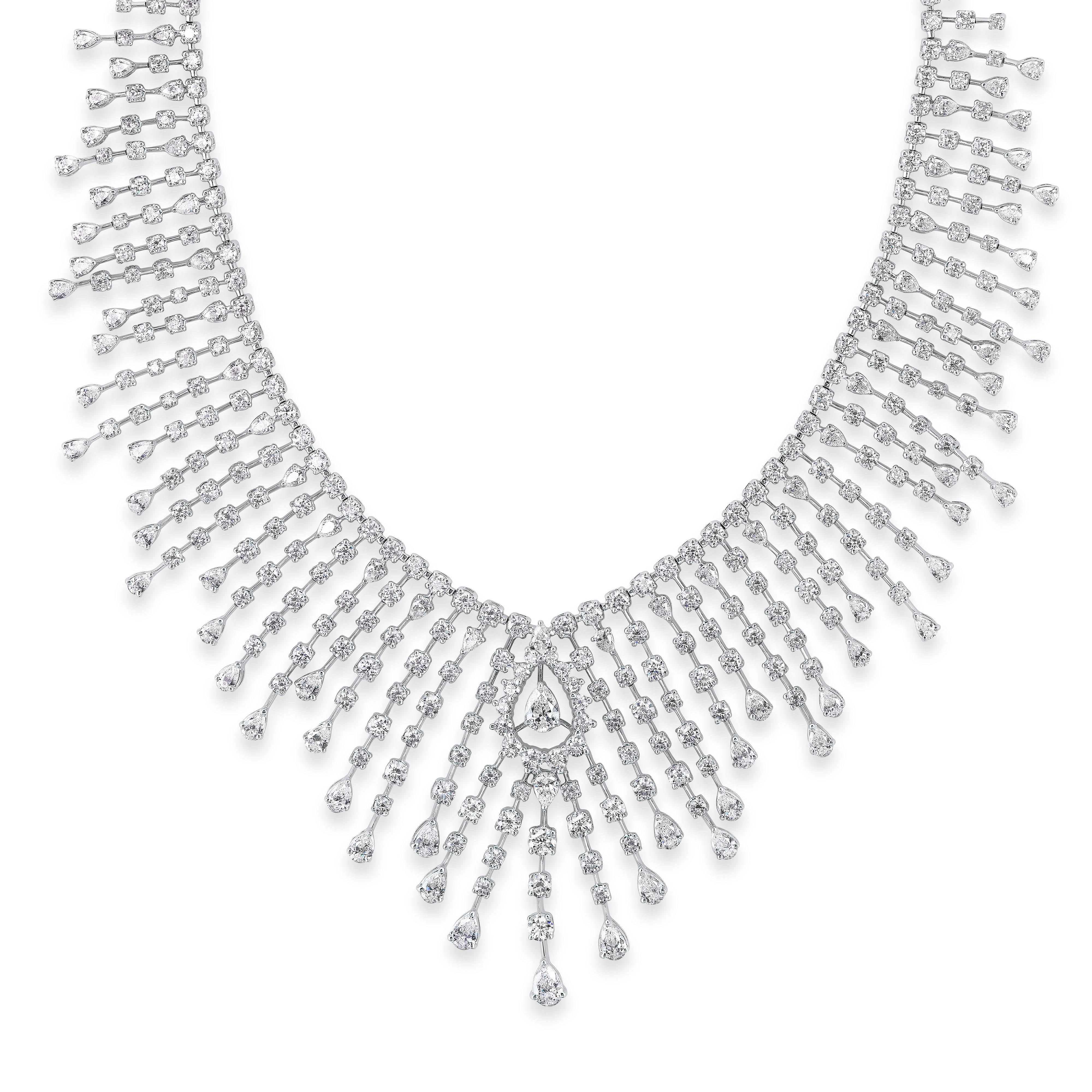 Beauvince Rain Diamond Necklace & Earrings Suite (45.14 ct Diamonds)in 18KW Gold In New Condition For Sale In New York, NY