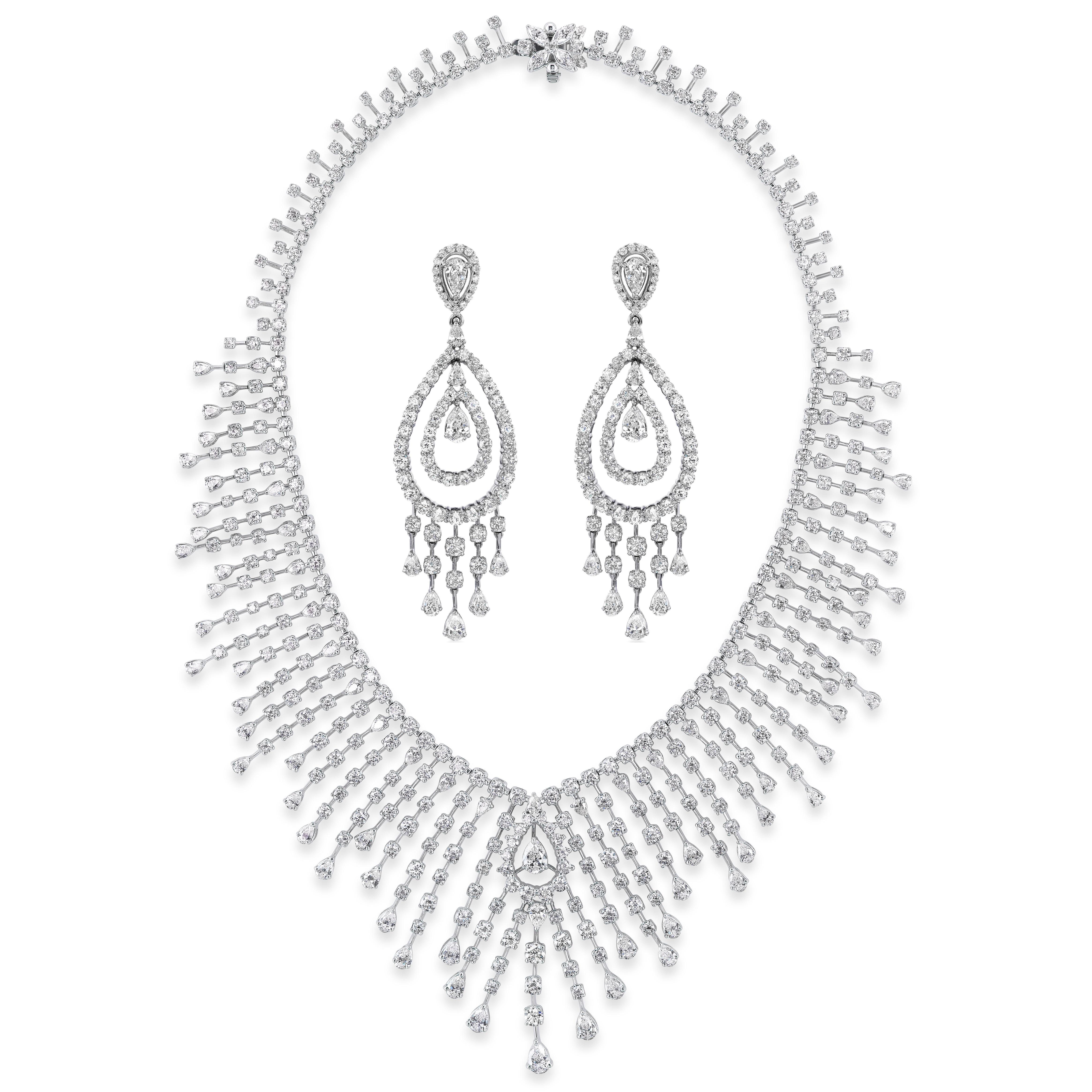 Beauvince Rain Diamond Necklace & Earrings Suite (45.14 ct Diamonds)in 18KW Gold For Sale 3