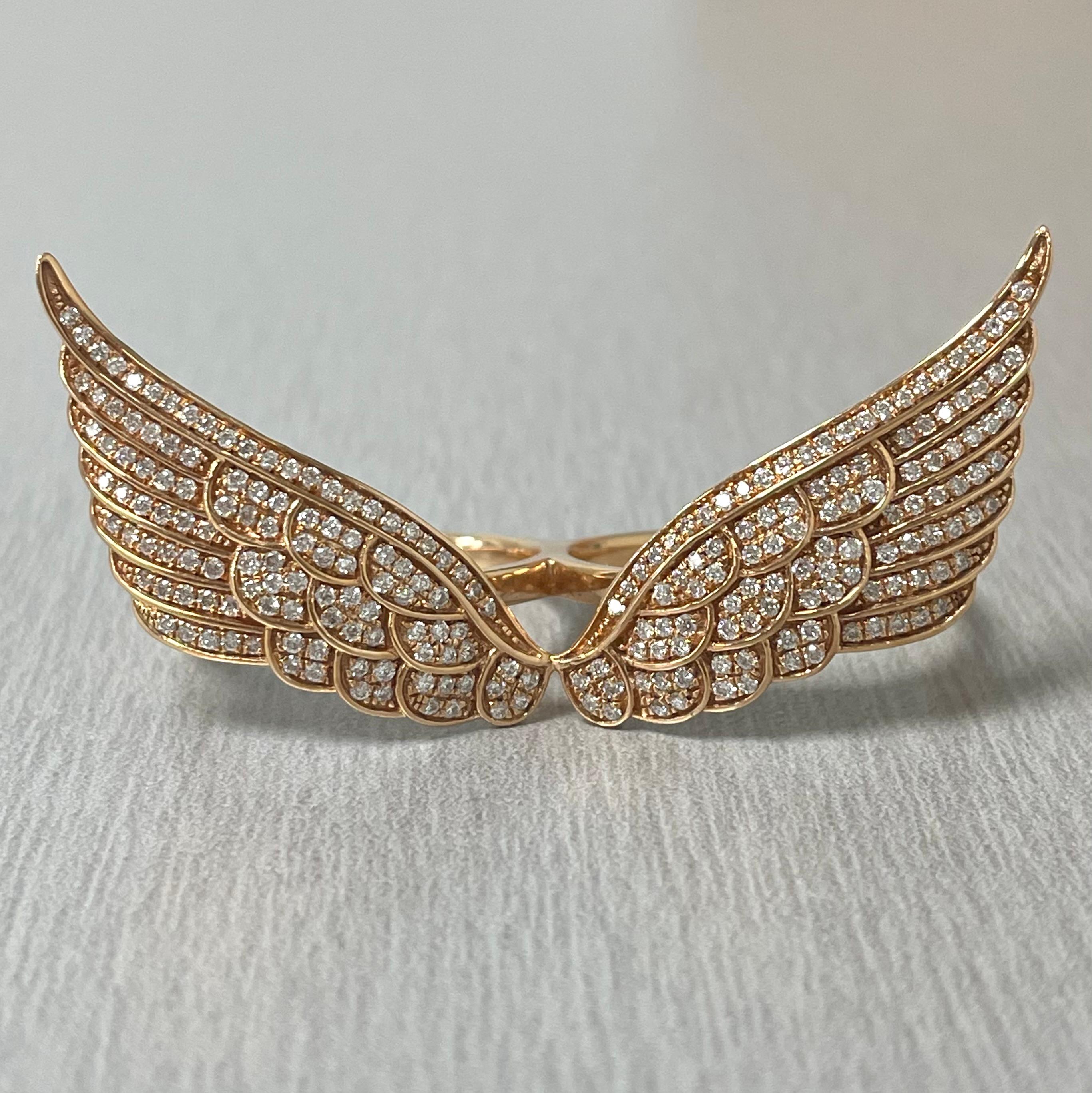 Beauvince 2 Finger Wings Diamond Ring '0.86 ct Diamonds' in Rose Gold In New Condition For Sale In New York, NY