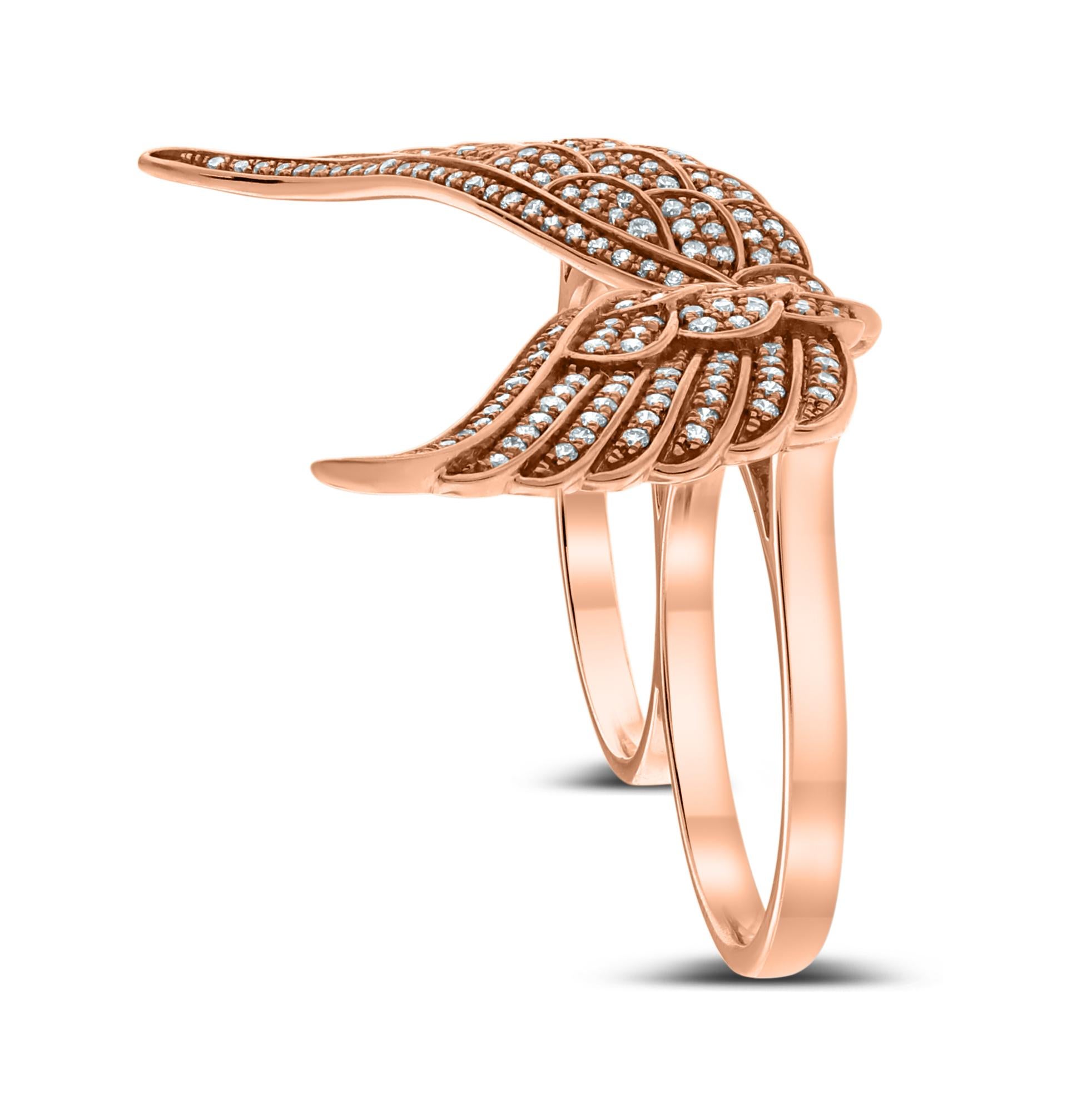 Contemporary Beauvince 2 Finger Wings Diamond Ring (0.86 ct Diamonds) in Rose Gold For Sale