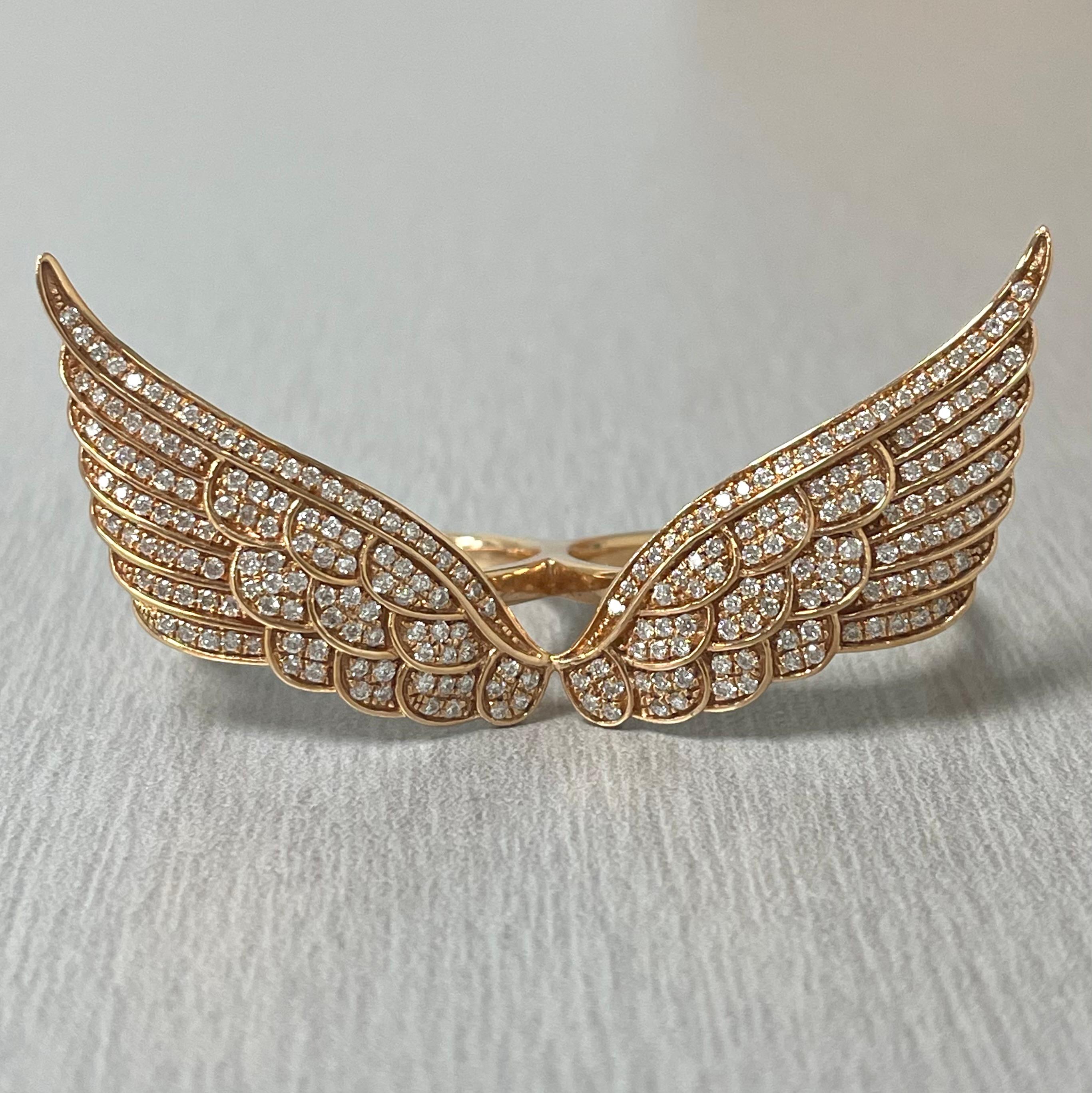 Round Cut Beauvince 2 Finger Wings Diamond Ring (0.86 ct Diamonds) in Rose Gold For Sale
