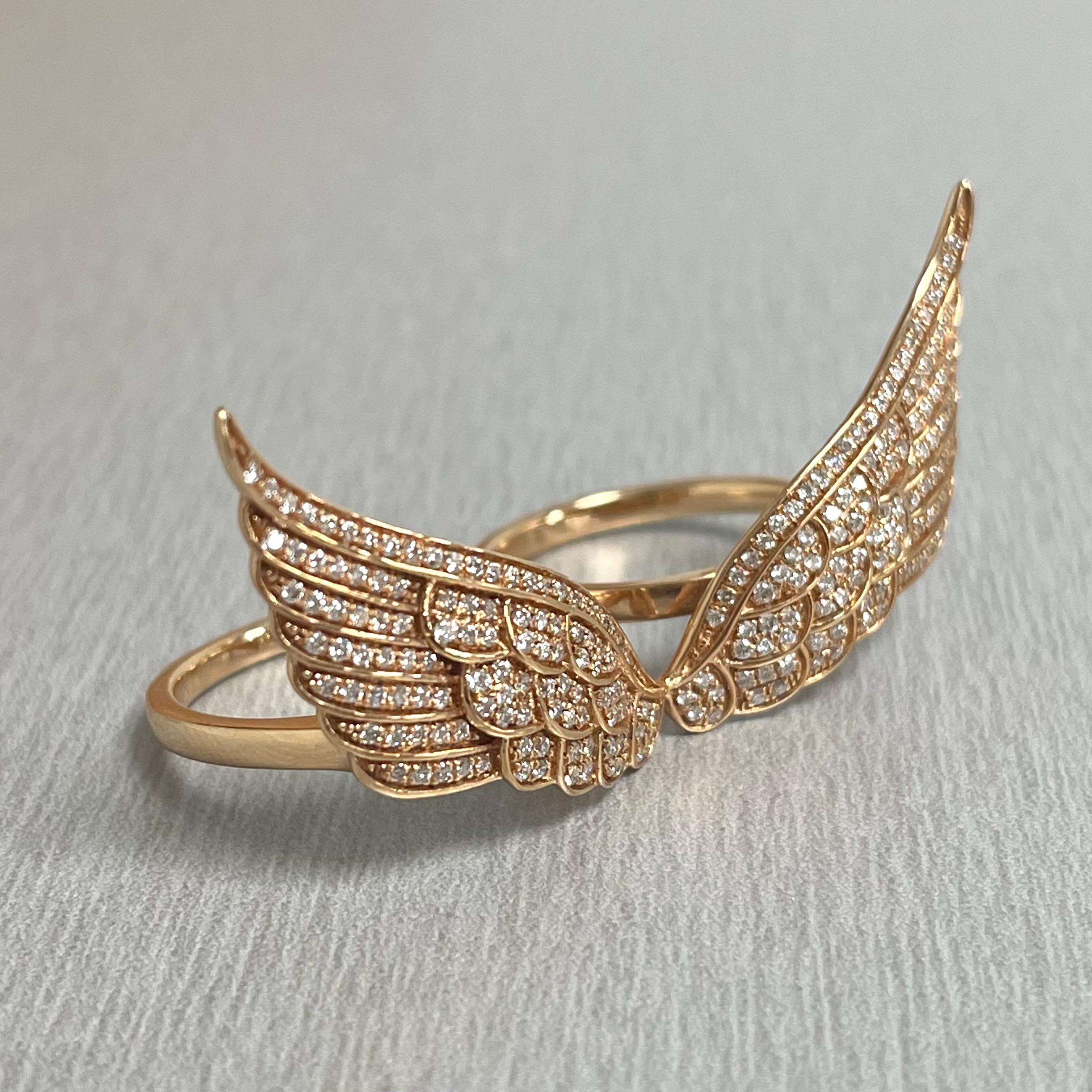 Beauvince 2 Finger Wings Diamond Ring (0.86 ct Diamonds) in Rose Gold In New Condition For Sale In New York, NY
