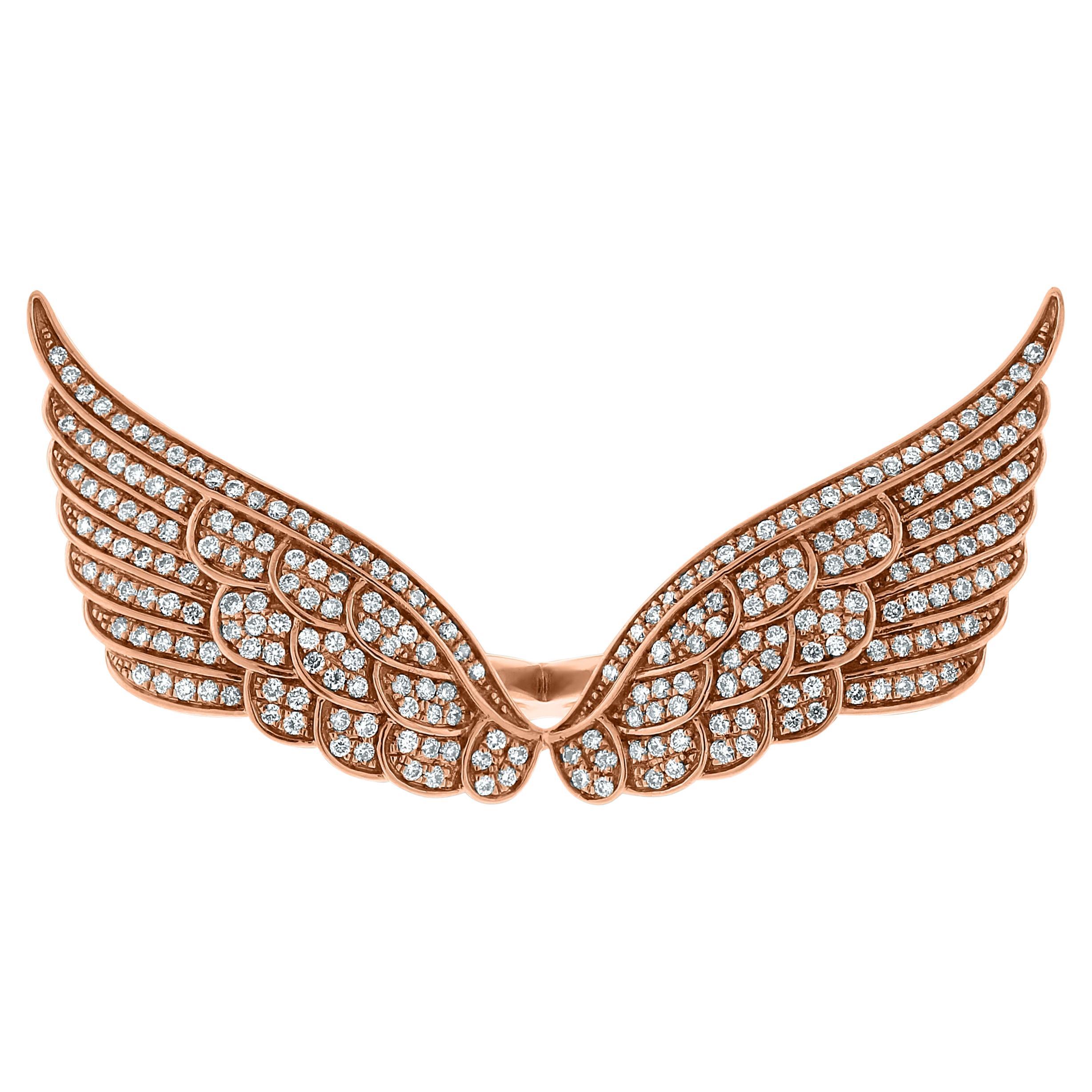 Beauvince 2 Finger Wings Diamond Ring (0.86 ct Diamonds) in Rose Gold For Sale
