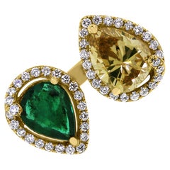 Beauvince 2 Way Peek a Boo Ring (3.88 ct Emeralds & Diamonds) in Yellow Gold