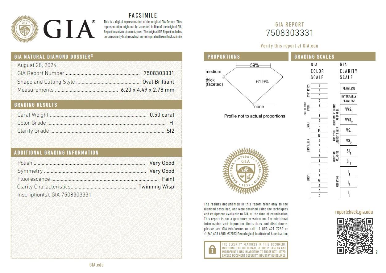 Anello con 5 pietre ovali di diamanti Beauvince (2,55 carati di diamanti HI SI GIA) in oro bianco in vendita 4