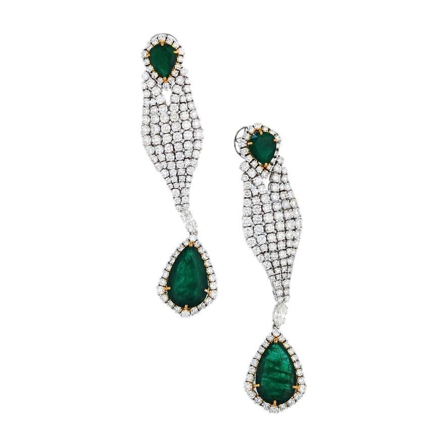 Mixed Cut Beauvince 52.56 Carat Emeralds & 70.71 Carat Diamonds Love Suite in White Gold For Sale