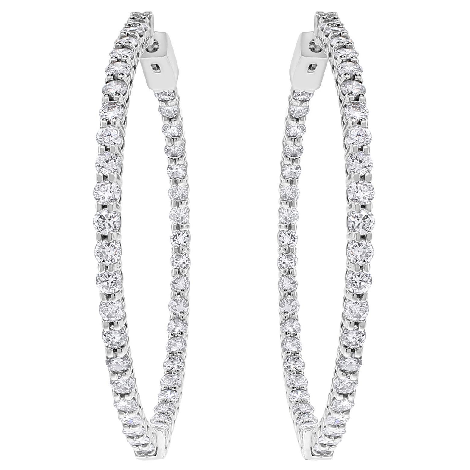 Beauvince 6.15 Carat Round Diamond Hoops in White Gold For Sale