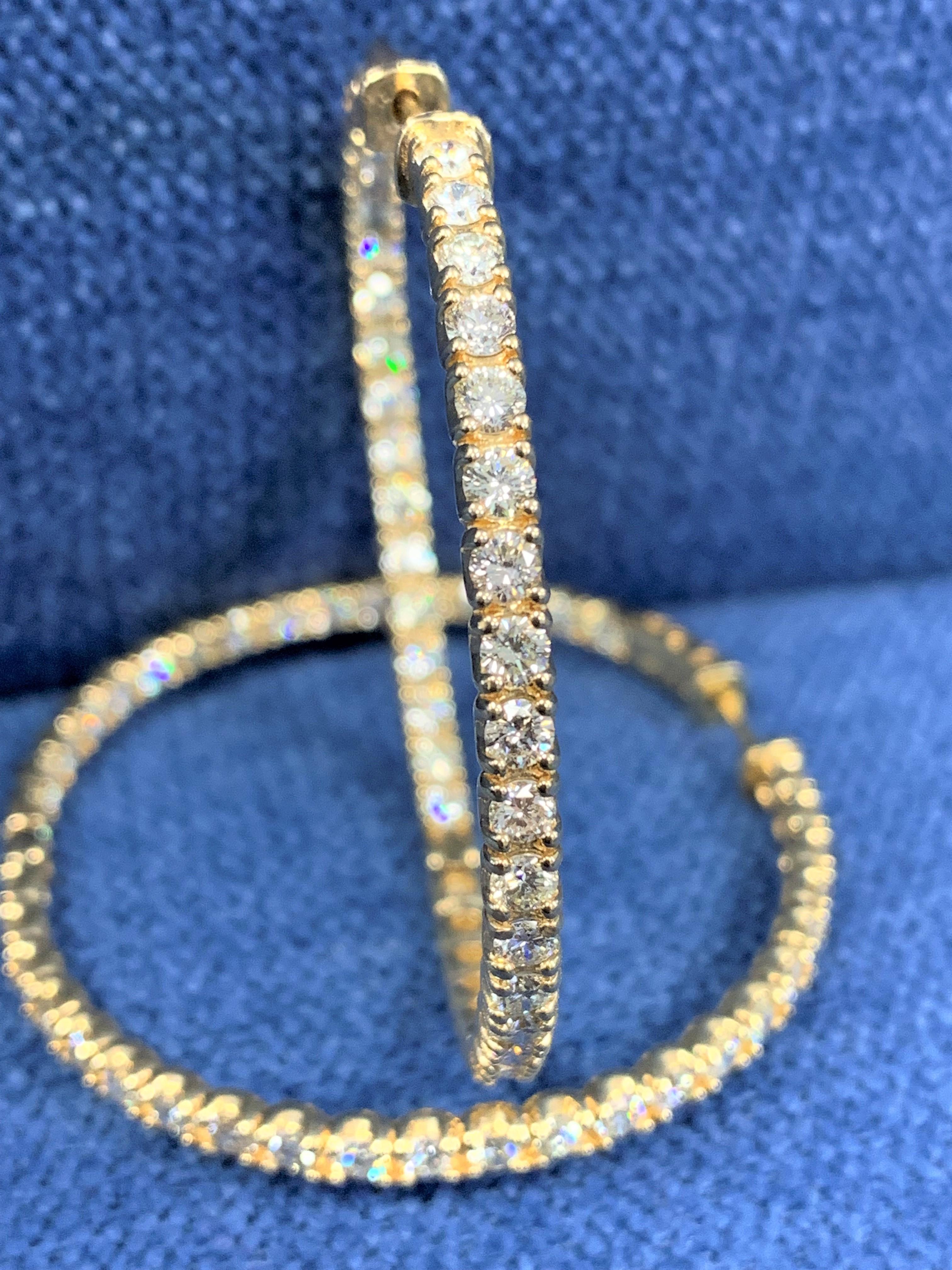 Contemporary Beauvince 6.19 Carat Round Diamond Hoops in Yellow Gold For Sale