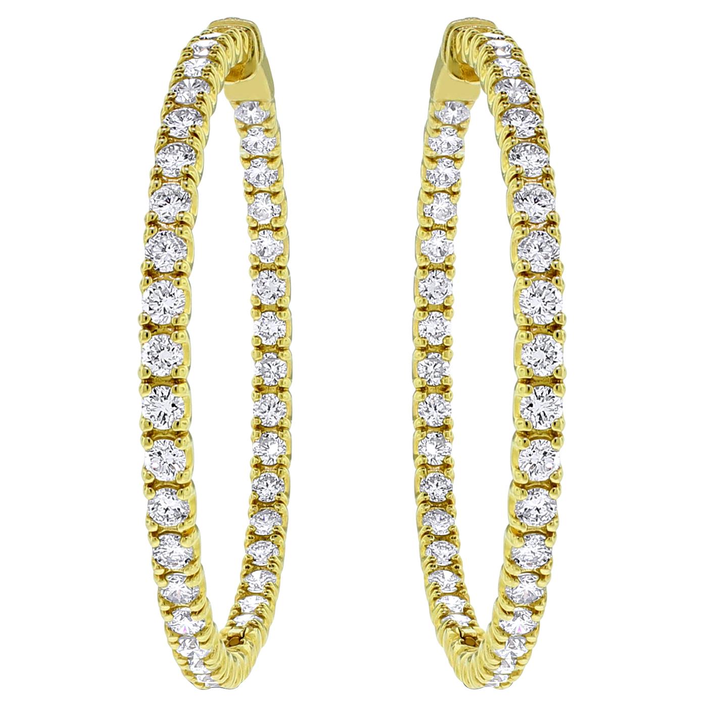 Beauvince 6.19 Carat Round Diamond Hoops in Yellow Gold For Sale
