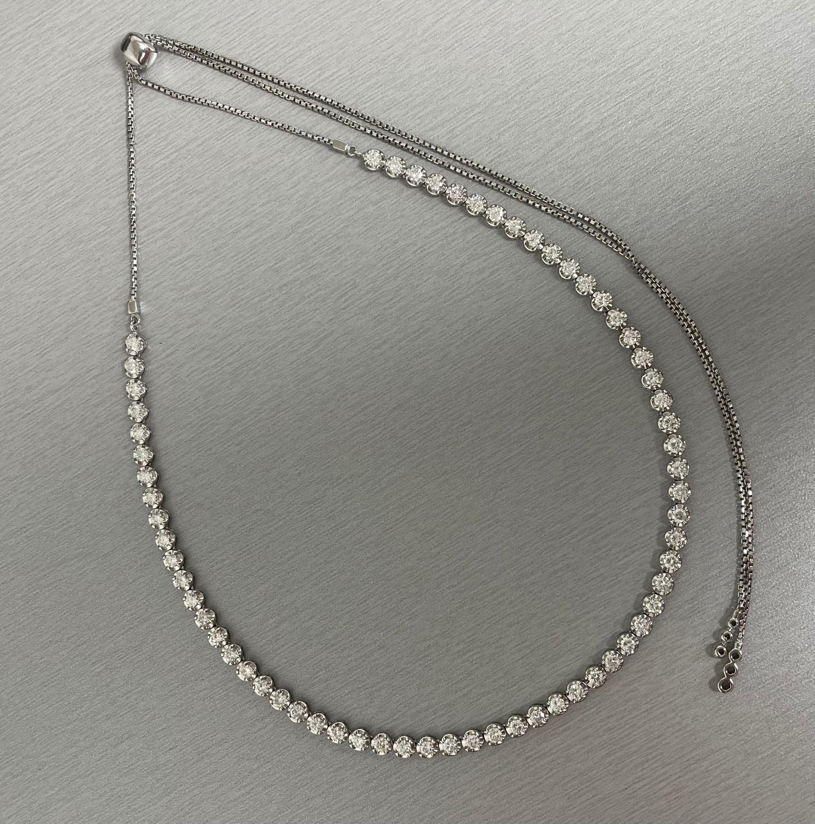 A classic and elegant everyday or occasional wear the Beauvince Adjustable Length Cupcake Tennis Necklace is a timeless and versatile piece of jewelry. It can we worn at any length between 13 inches 30 inches ranging from a choker to a long