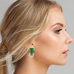 Beauvince Amelia Emerald, Ruby and Diamond Earrings in 18K White Gold