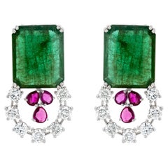 Beauvince Amelia Emerald, Ruby and Diamond Earrings in 18K White Gold